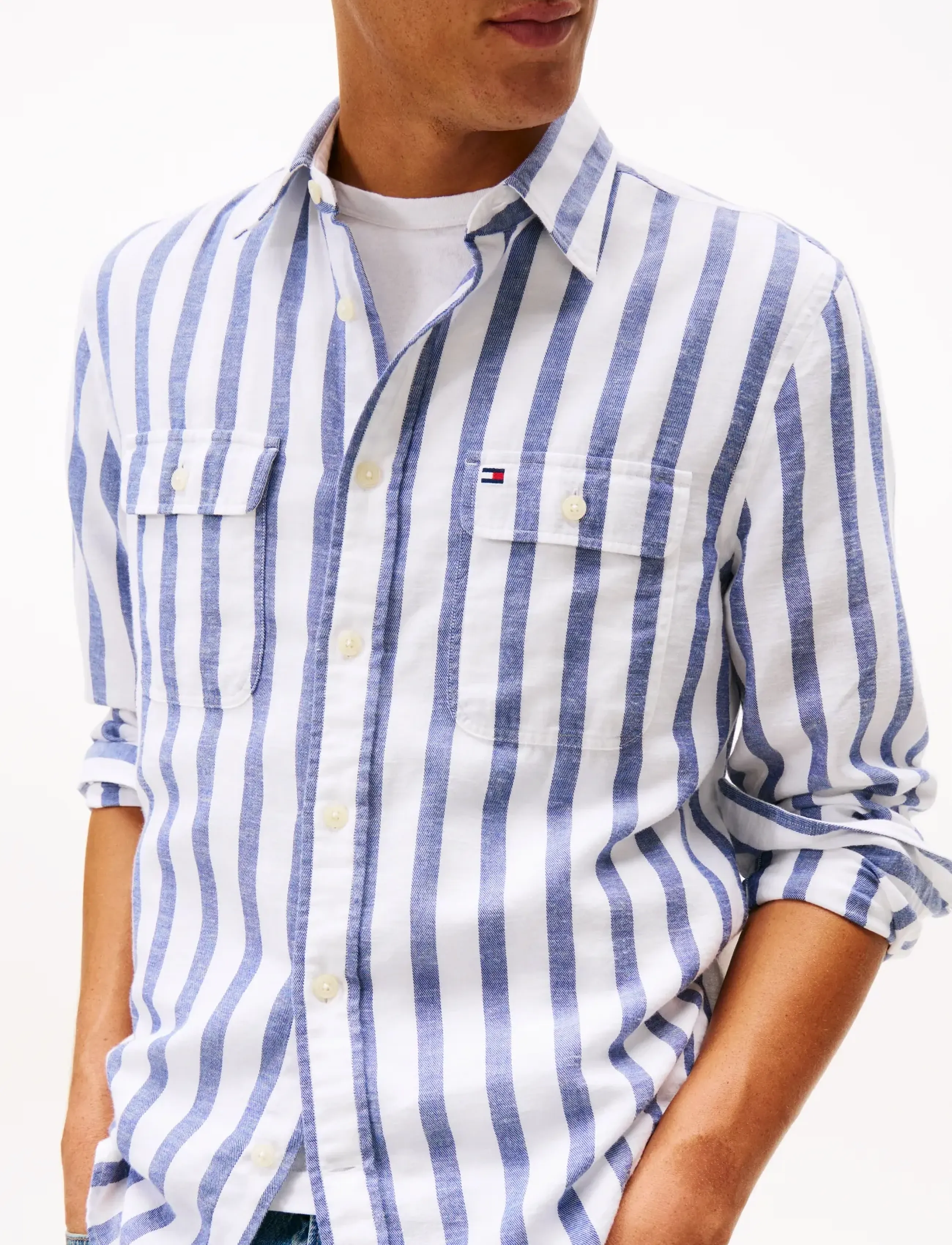 Tommy Hilfiger - BRUSHED LINEN TWILL STP RLX SHT - casual hemden - bold blue   stripe - 4