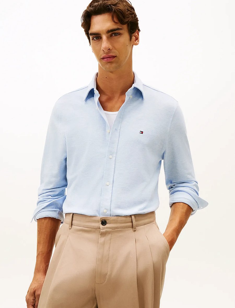Tommy Hilfiger - KNIT PIQUE FEATHERWEIGHT SHIRT - casual hemden - light blue heather - 0