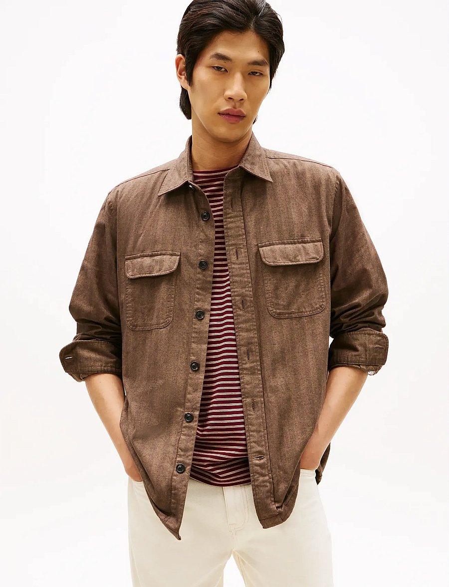 Tommy Hilfiger - HERRINGBONE RLX SHIRT SET A 1/2 - avslappede skjorter - legacy brown herringbone - 0