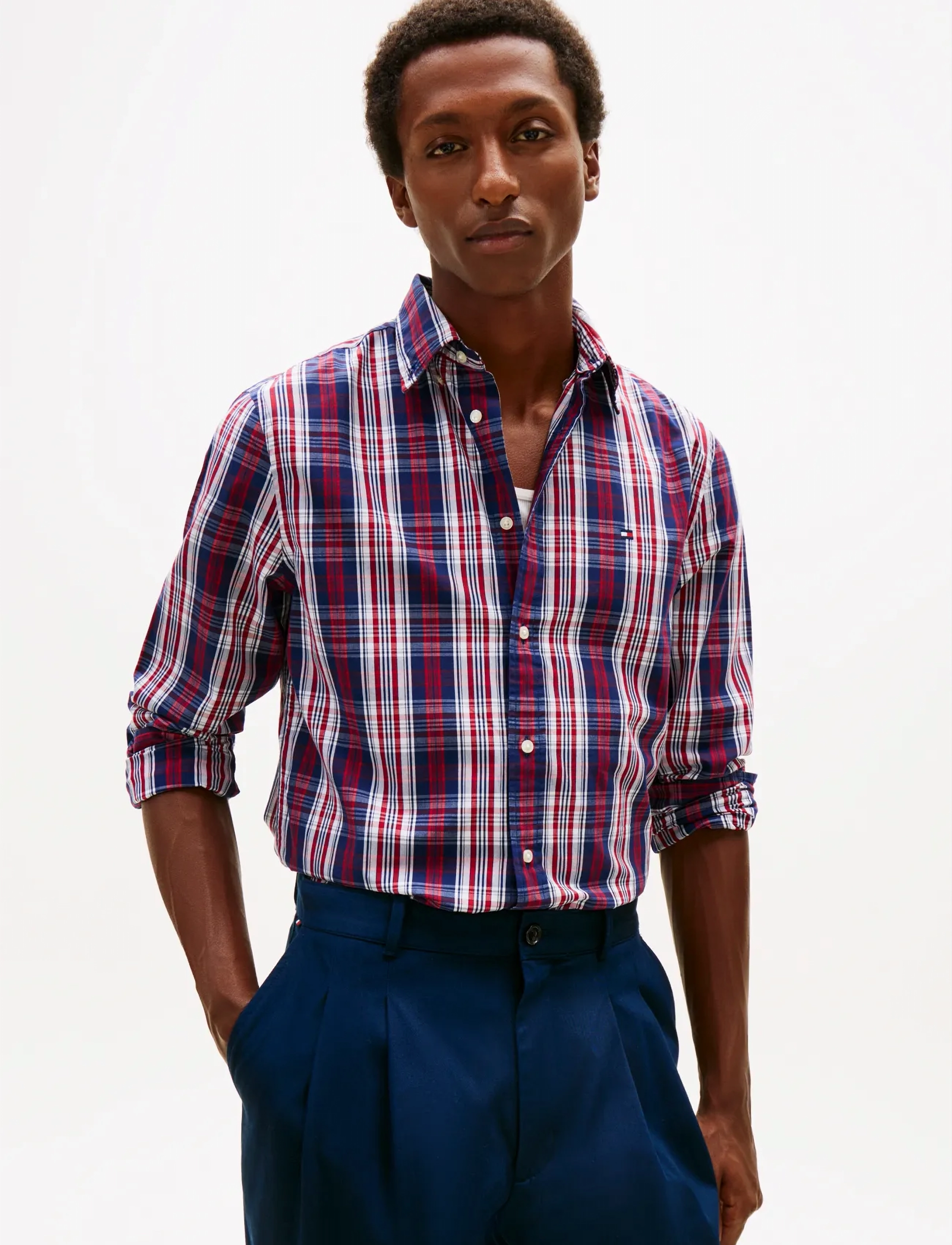 Tommy Hilfiger FLEX POPLIN MEDIUM CHECK SHIRT - Skjortor - PREPPY NAVY   CHECK / multi