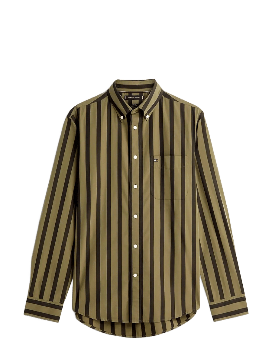 Tommy Hilfiger - FLEX POPLIN BOLD STRIPE SHIRT - randiga skjortor - utility olive stripe - 1