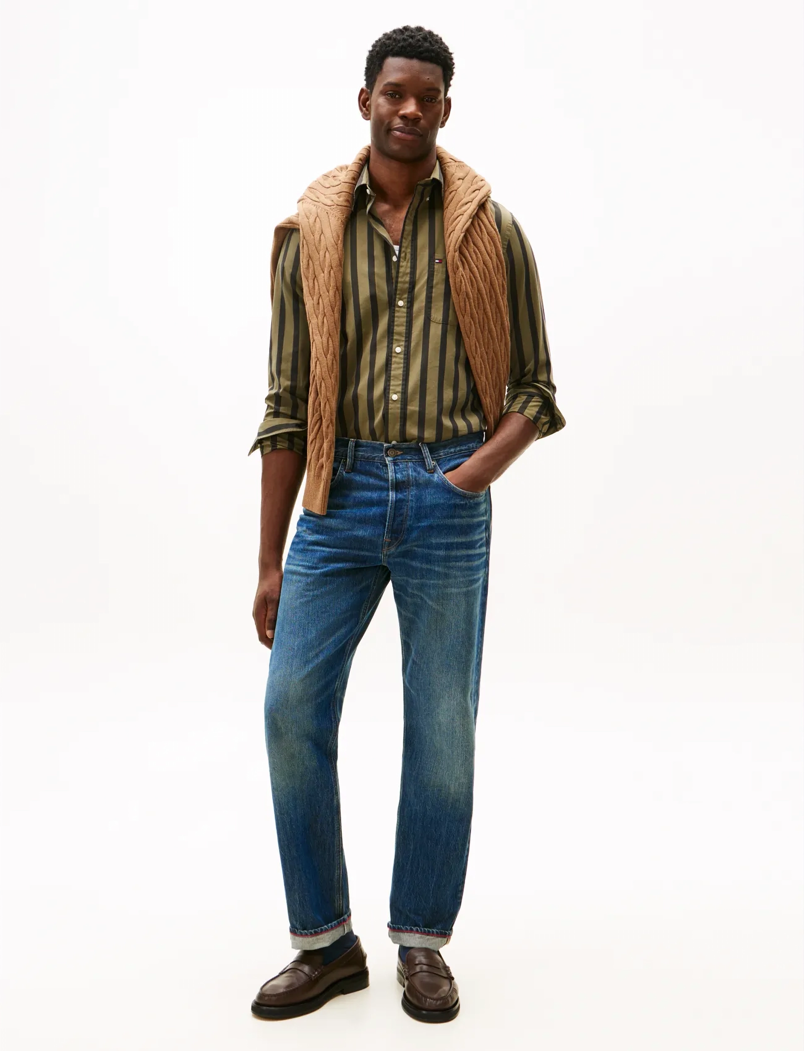 Tommy Hilfiger - FLEX POPLIN BOLD STRIPE SHIRT - randiga skjortor - utility olive   stripe - 2