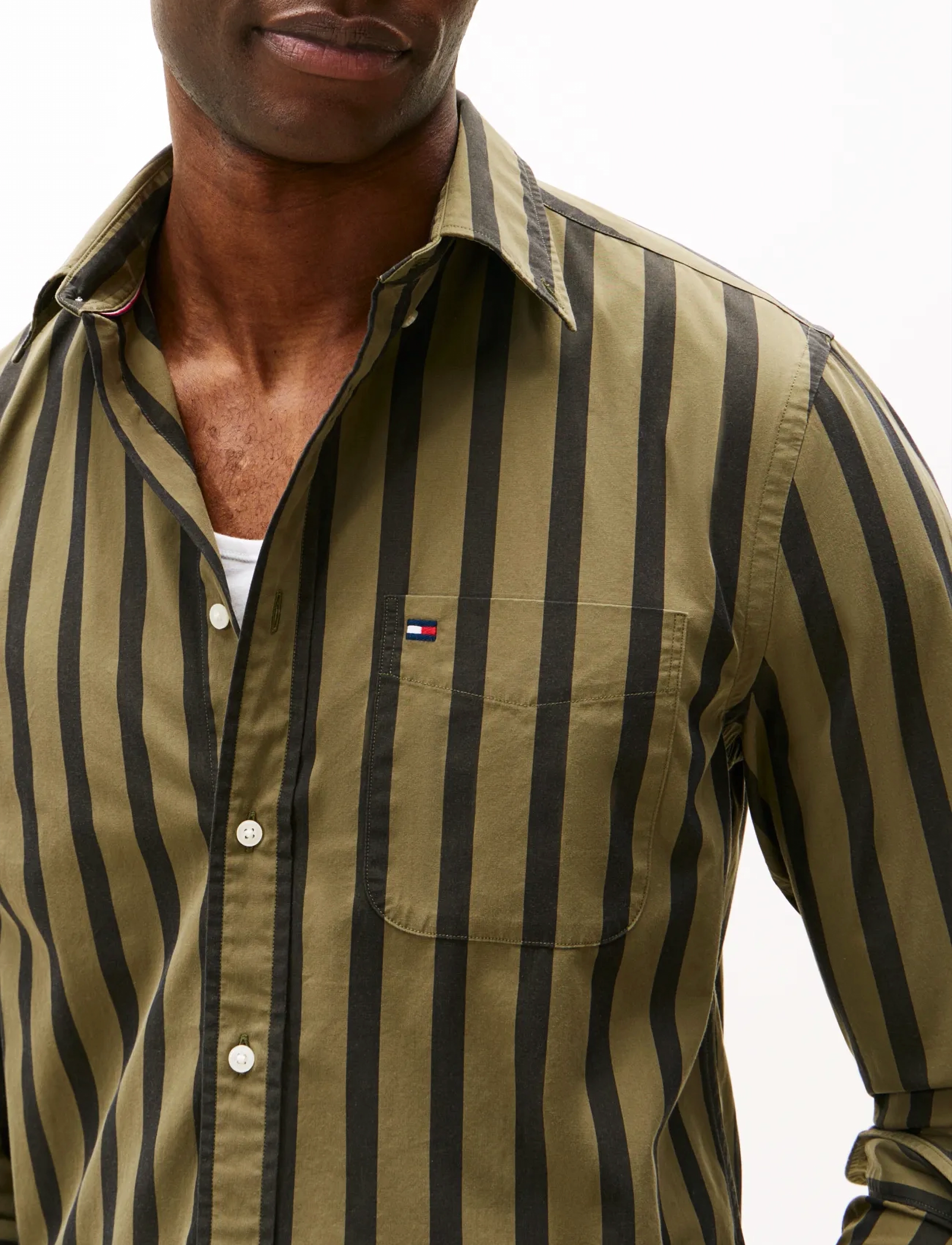 Tommy Hilfiger - FLEX POPLIN BOLD STRIPE SHIRT - randiga skjortor - utility olive   stripe - 4
