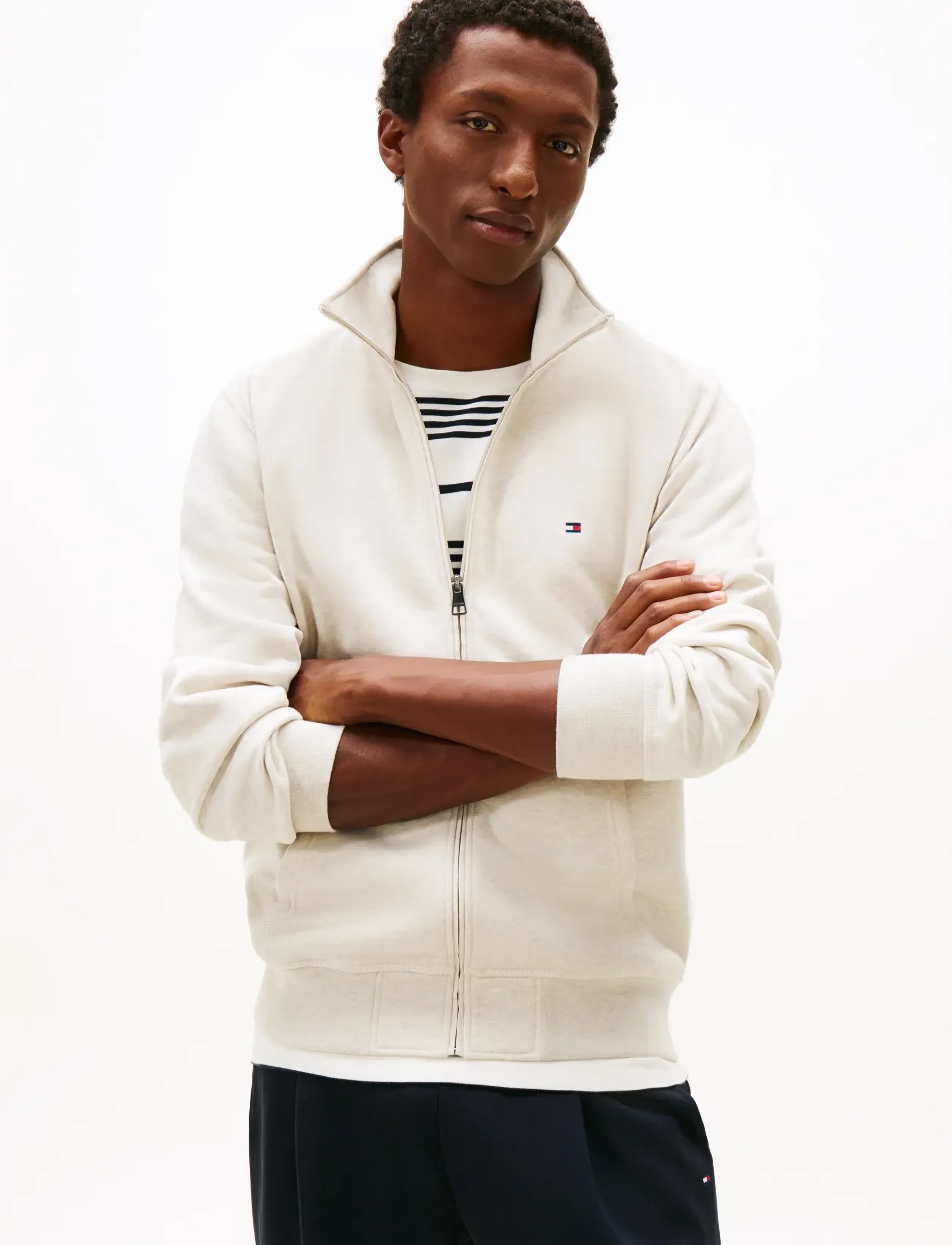 Tommy Hilfiger ESSENTIAL FLEECE STAND COLLAR - Sweatshirts - HEATHERED OATMILK / cream