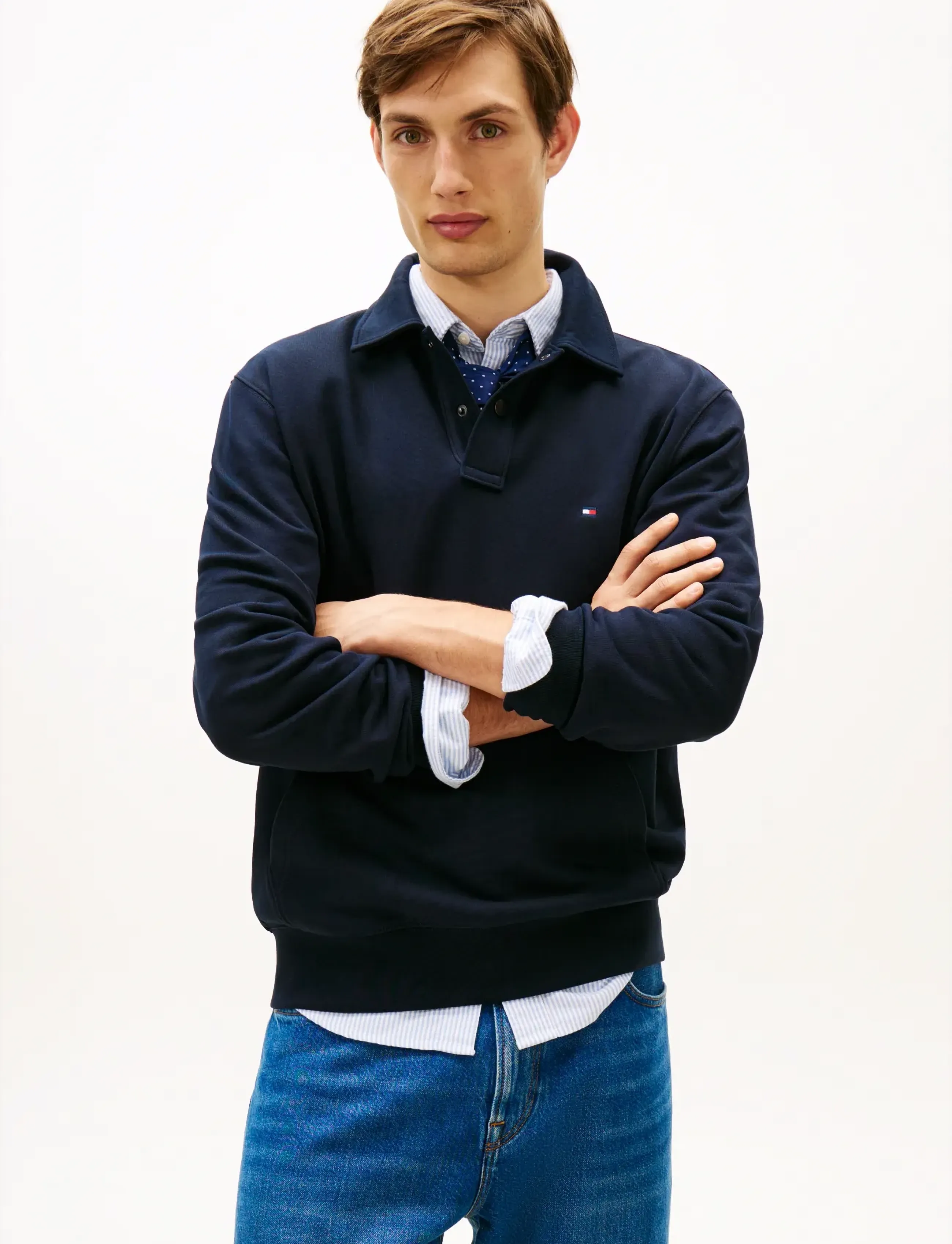 Tommy Hilfiger ESSENTIAL TERRY POLO SNAP SWEAT - Poloer - DESERT SKY / navy