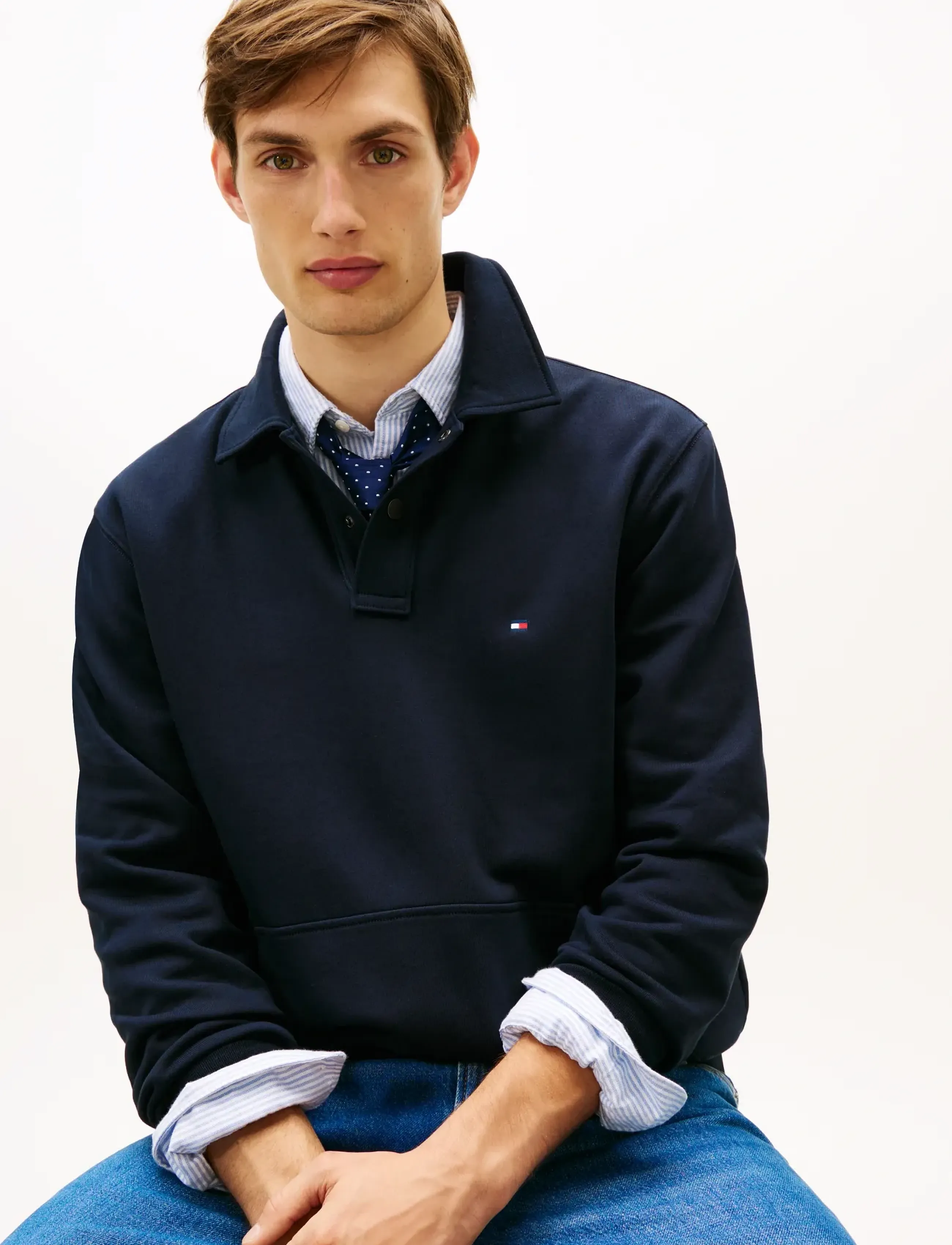 Tommy Hilfiger - ESSENTIAL TERRY POLO SNAP SWEAT - long-sleeved polos - desert sky - 4