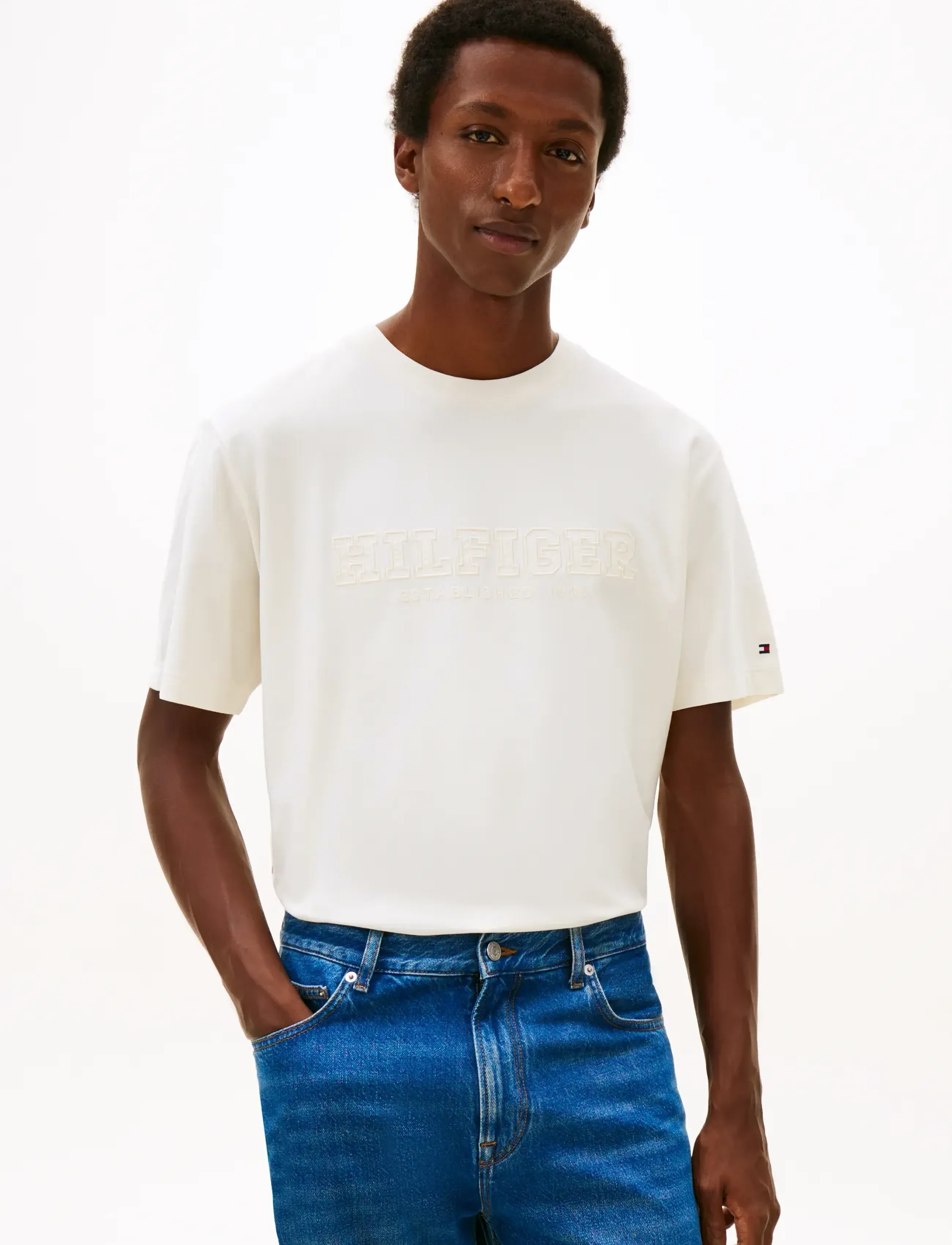 Tommy Hilfiger Mix Media Graphic Tee, S, Cream, T-Shirts > Kortærmede, Herre