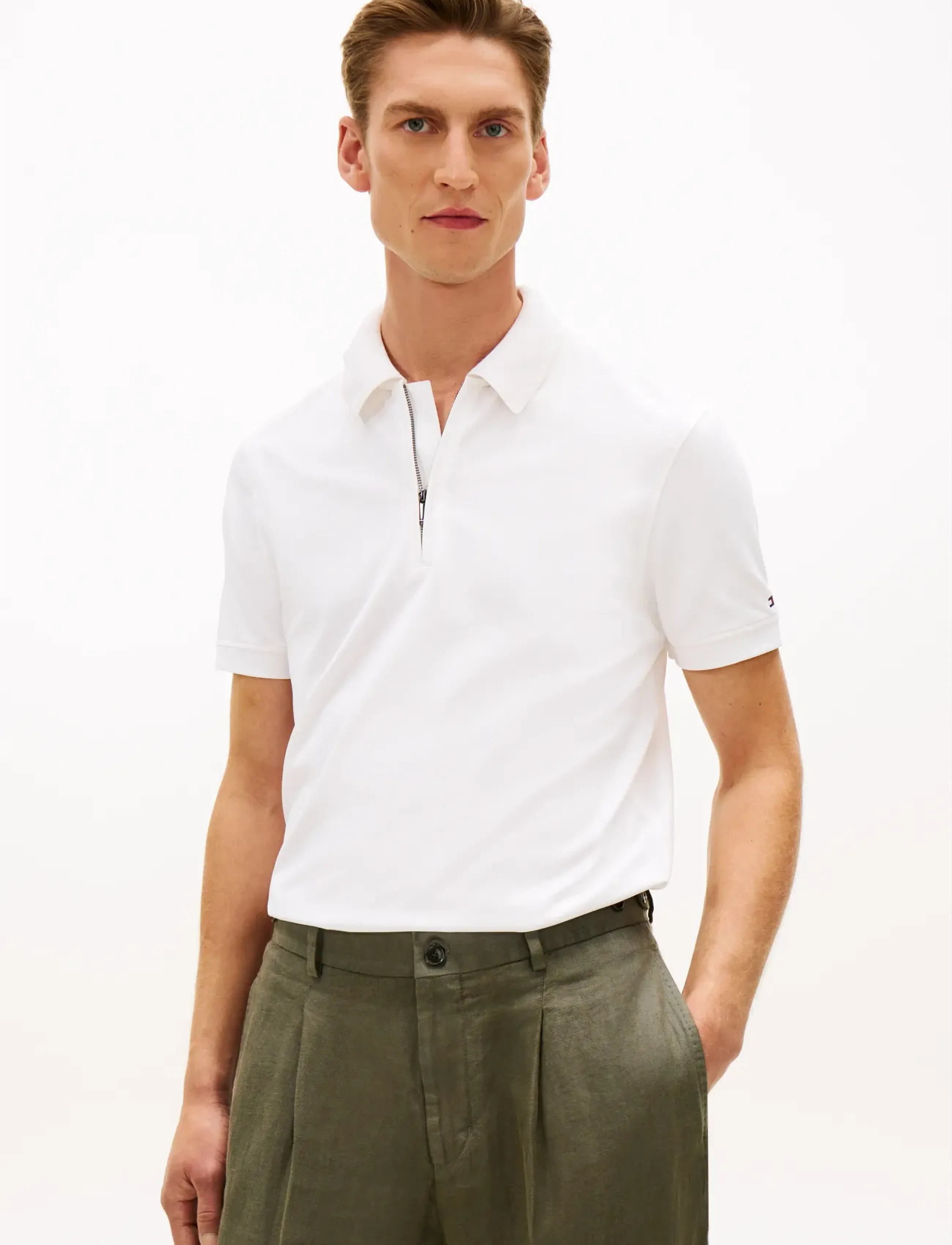 Tommy Hilfiger Dc Performance Zip Polo, Mænd, Lynlås Polo Shirt, Hvid, Str: XXL