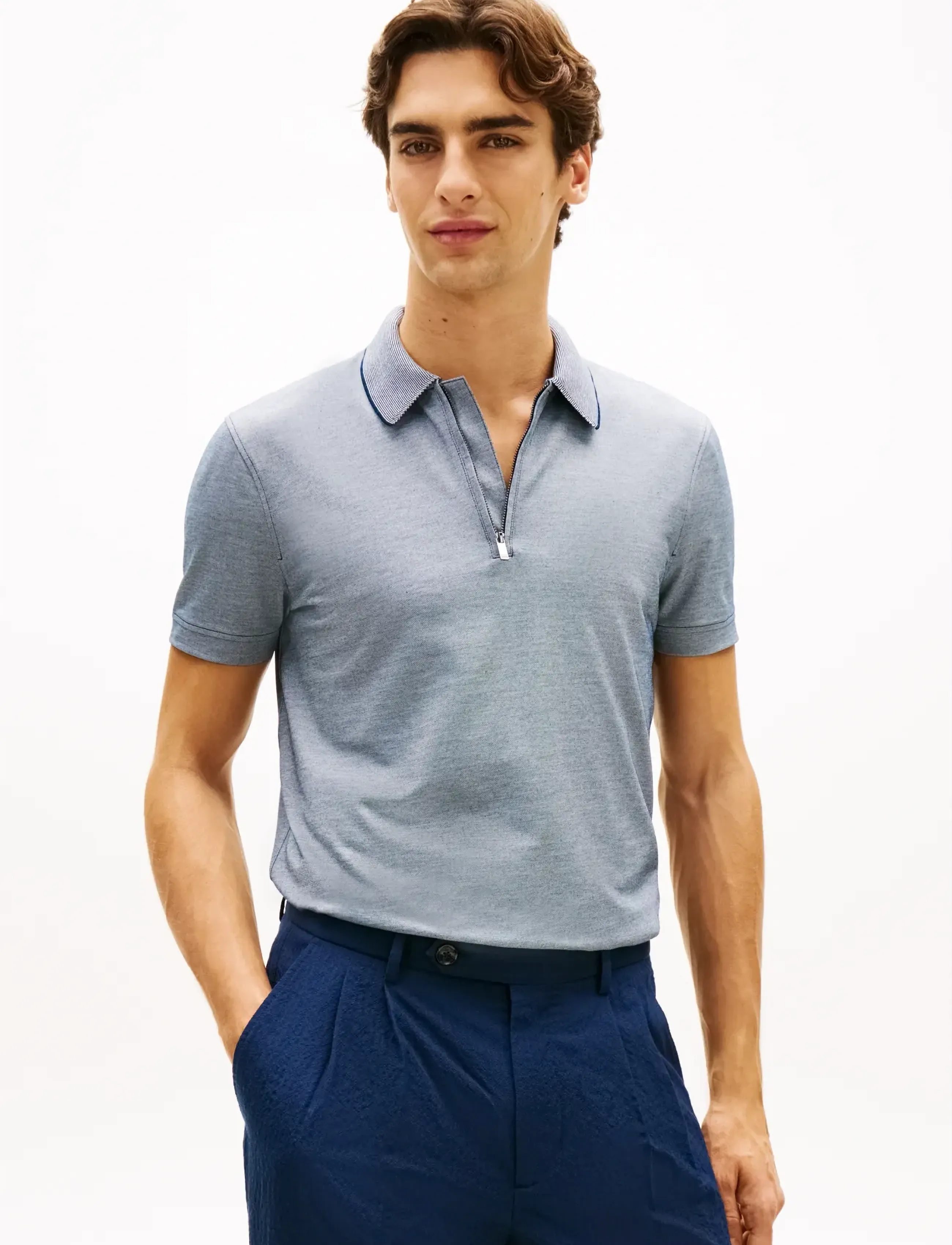 Tommy Hilfiger Dc Performance Zip Polo, Mænd, Lynlås Polo Shirt, Blå, Str: M