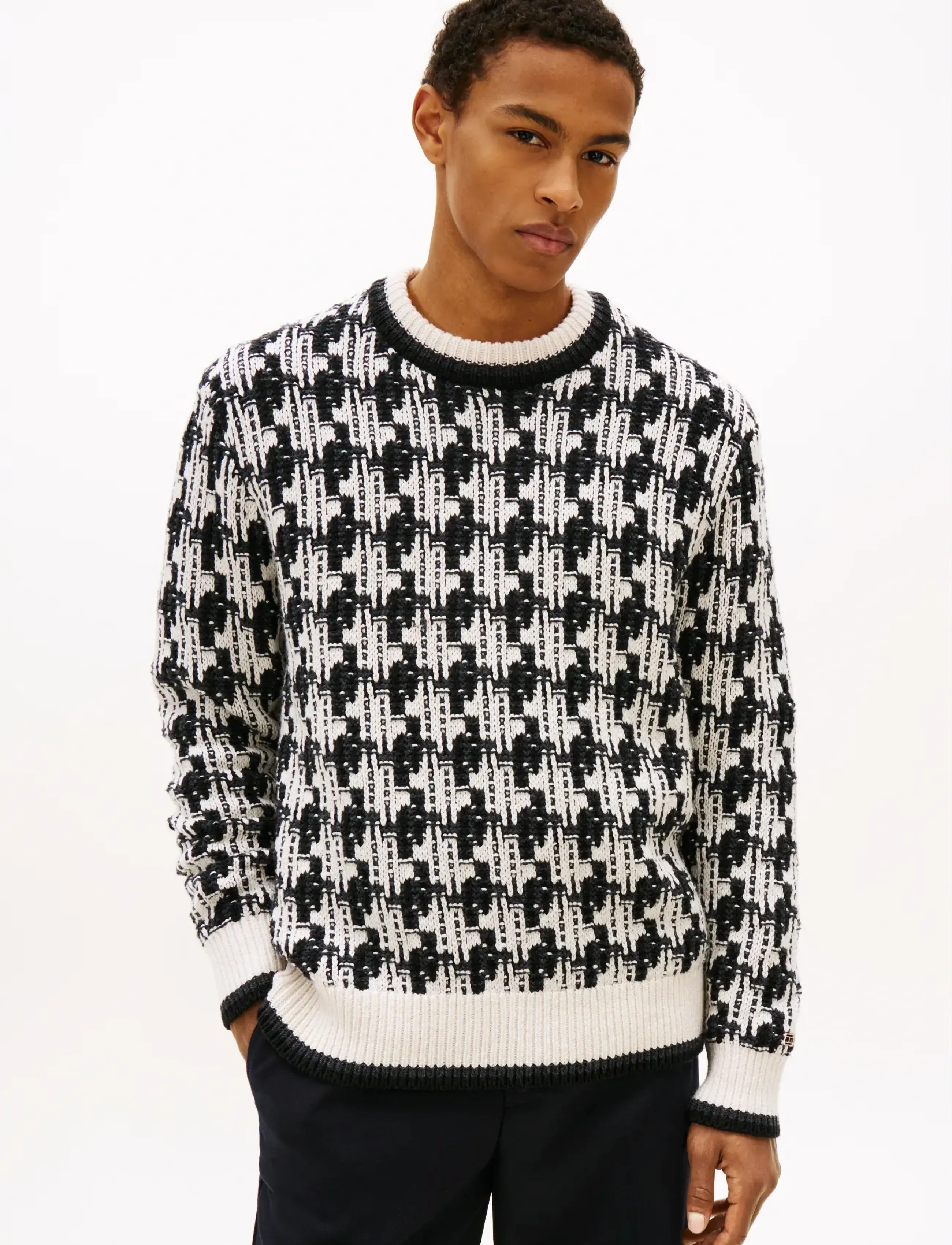 Tommy Hilfiger Dc Houndstooth Sweater, Hundetandsmønster Sweater, Sort, Str: L