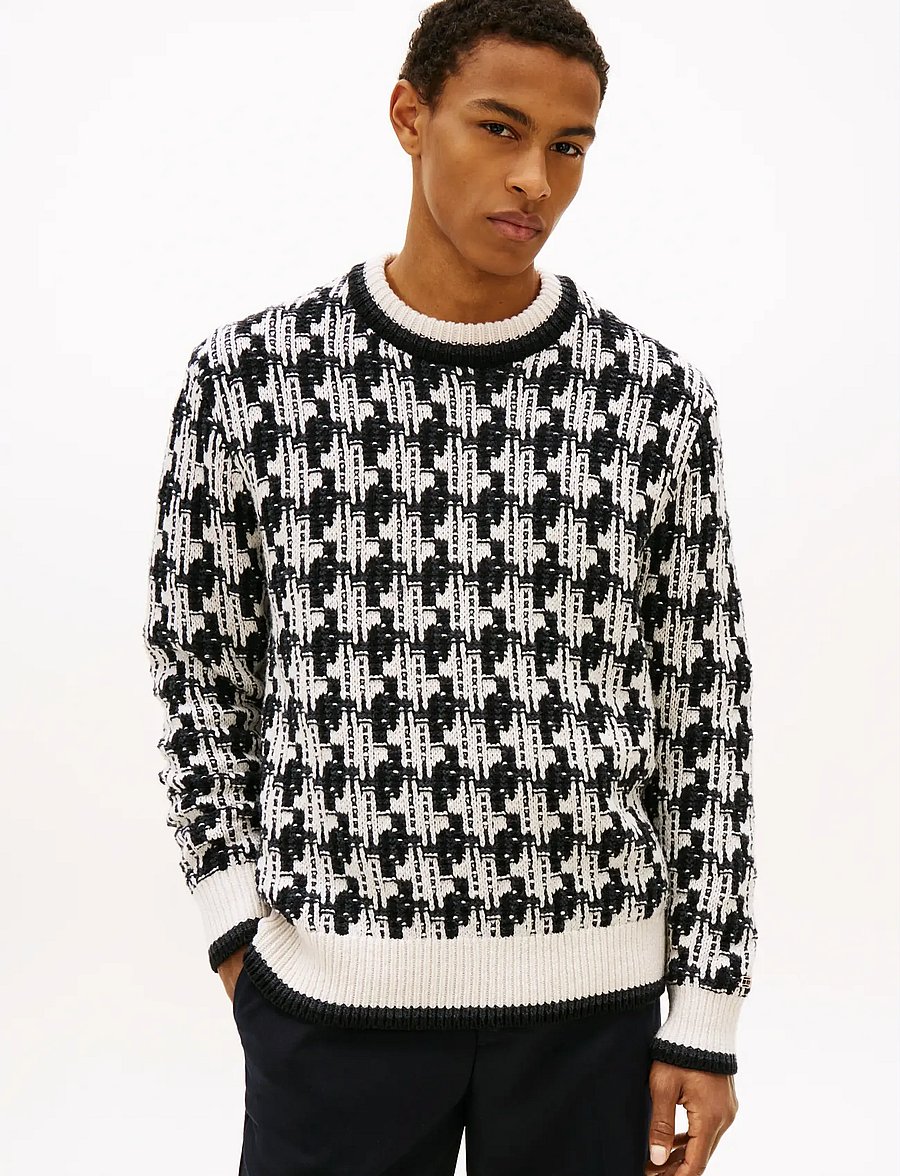 Tommy Hilfiger - DC HOUNDSTOOTH SWEATER - rundhalsad - black ivory petal - 0