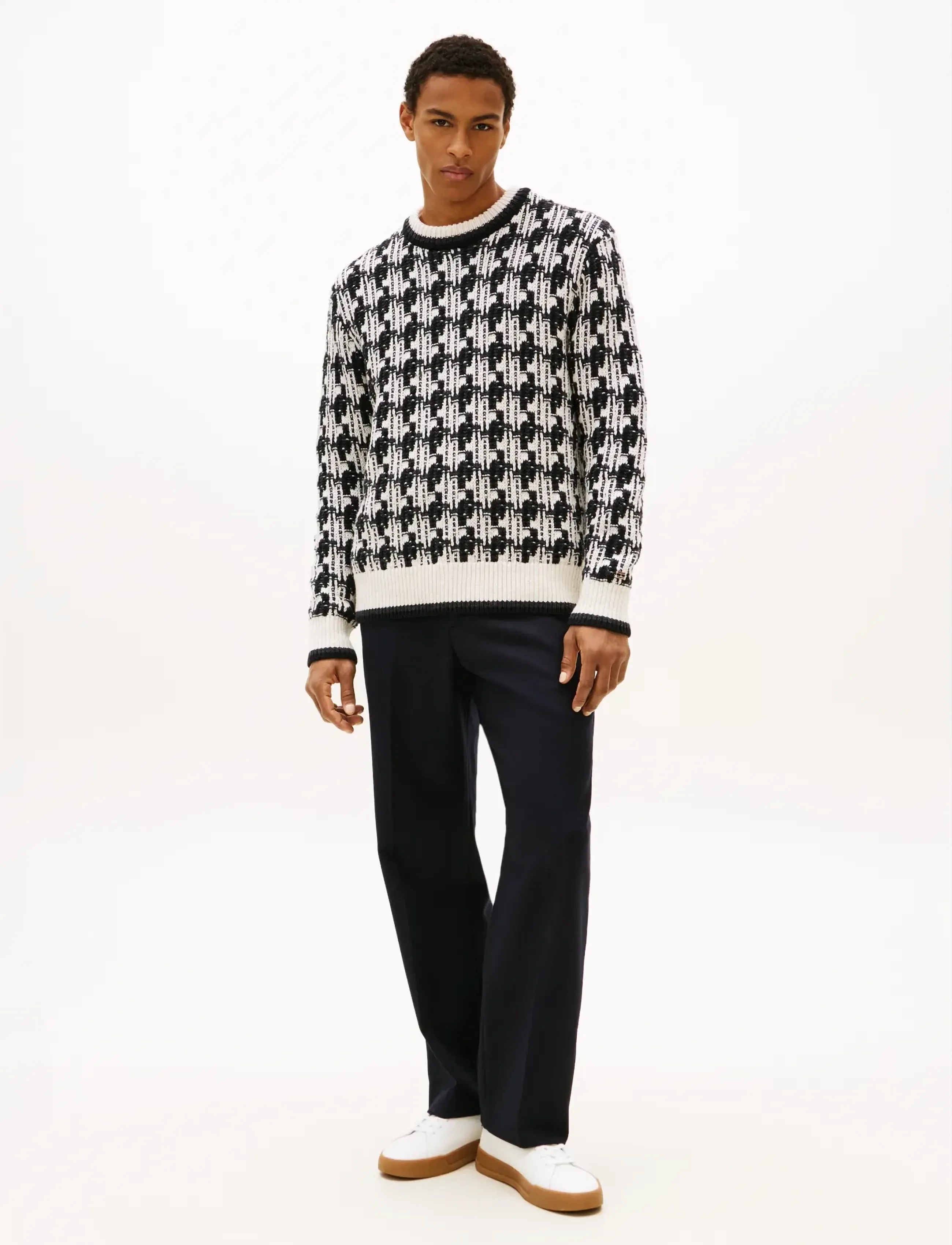 Tommy Hilfiger - DC HOUNDSTOOTH SWEATER - perusneuleet - black   ivory petal - 3
