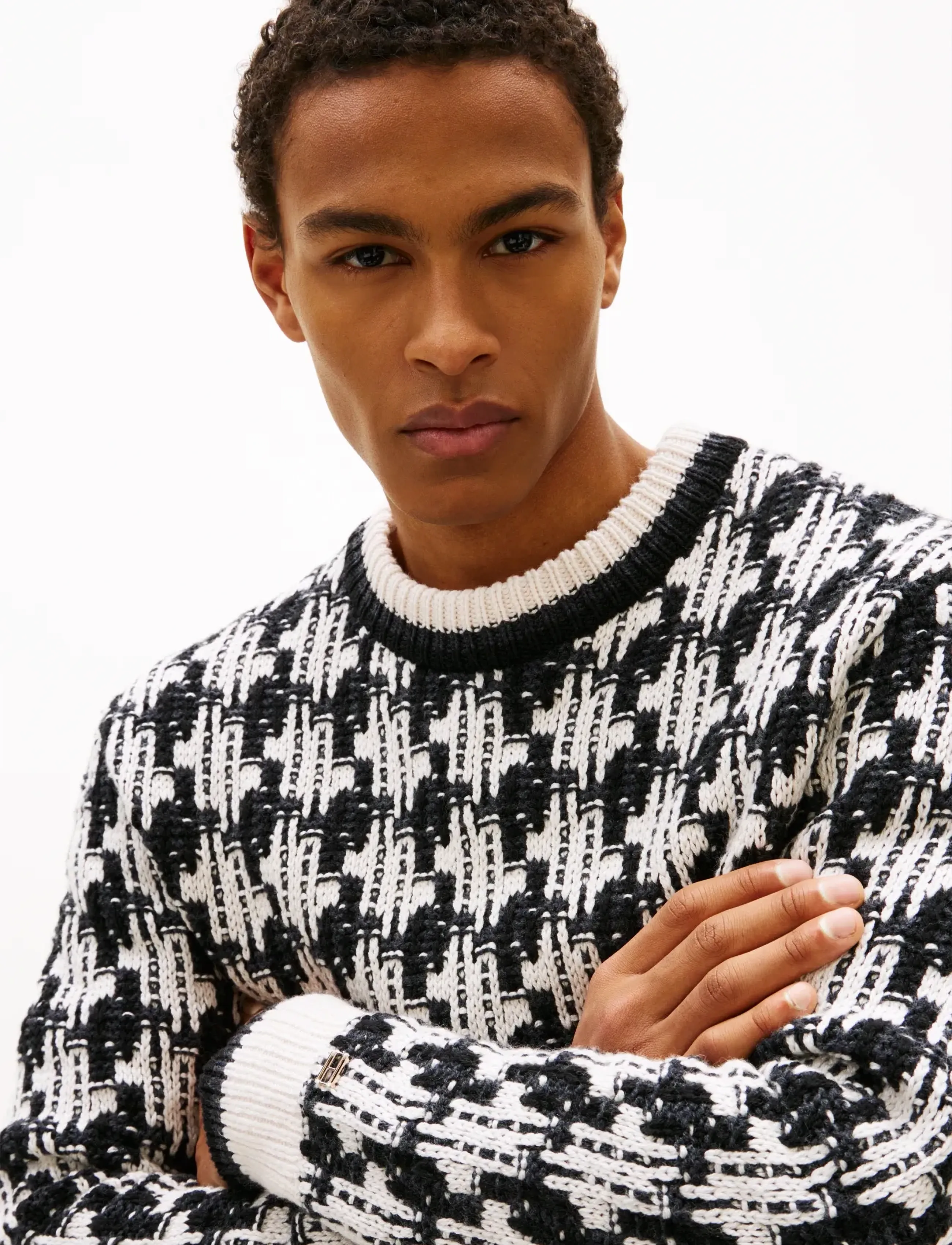 Tommy Hilfiger - DC HOUNDSTOOTH SWEATER - perusneuleet - black   ivory petal - 4