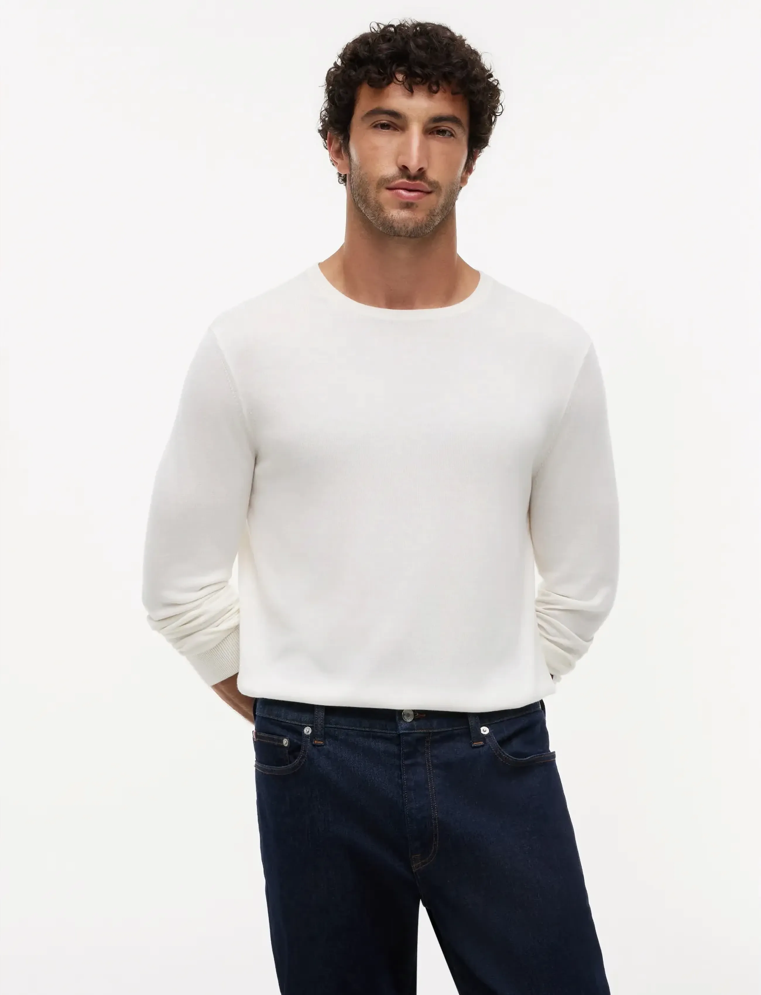 Tommy Hilfiger Dc Cotton/Lyocell Cneck, M, Knitwear, Weiß - Round Necks, Männerswear