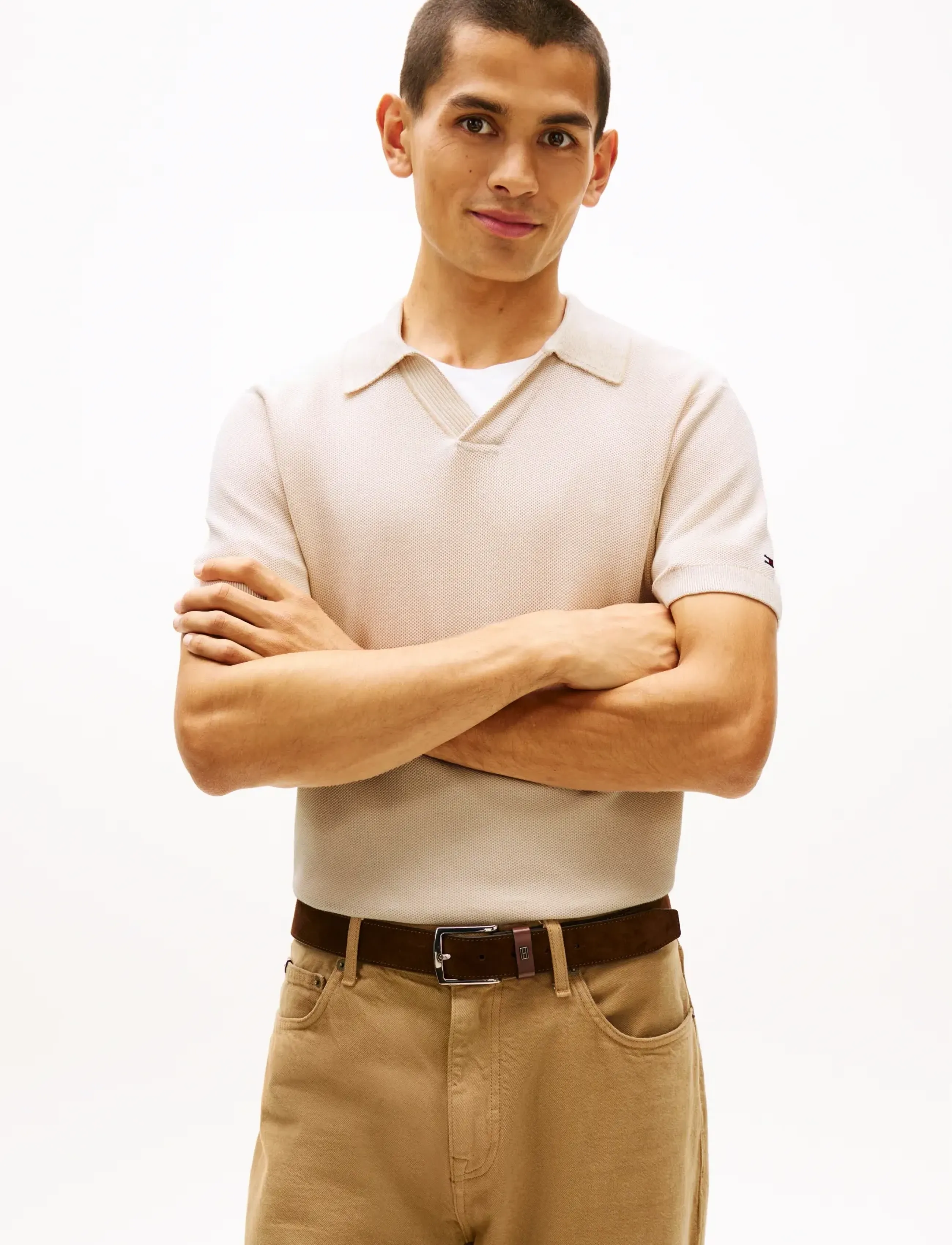 Tommy Hilfiger DC COTTON/LYOCELL HONEYCOMB POLO - Clothing - IVORY PETAL / beige