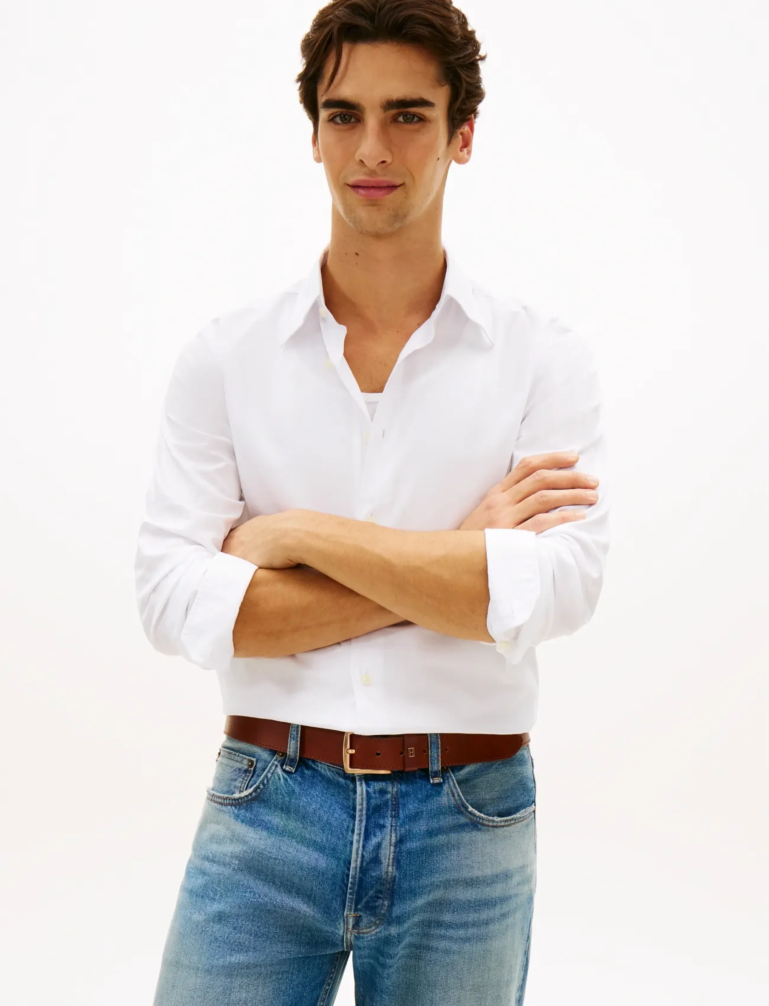Tommy Hilfiger Dc Flex Collar Bd Twill Shirt, R/43, White, Shirts > Oxford Shirt, Herre