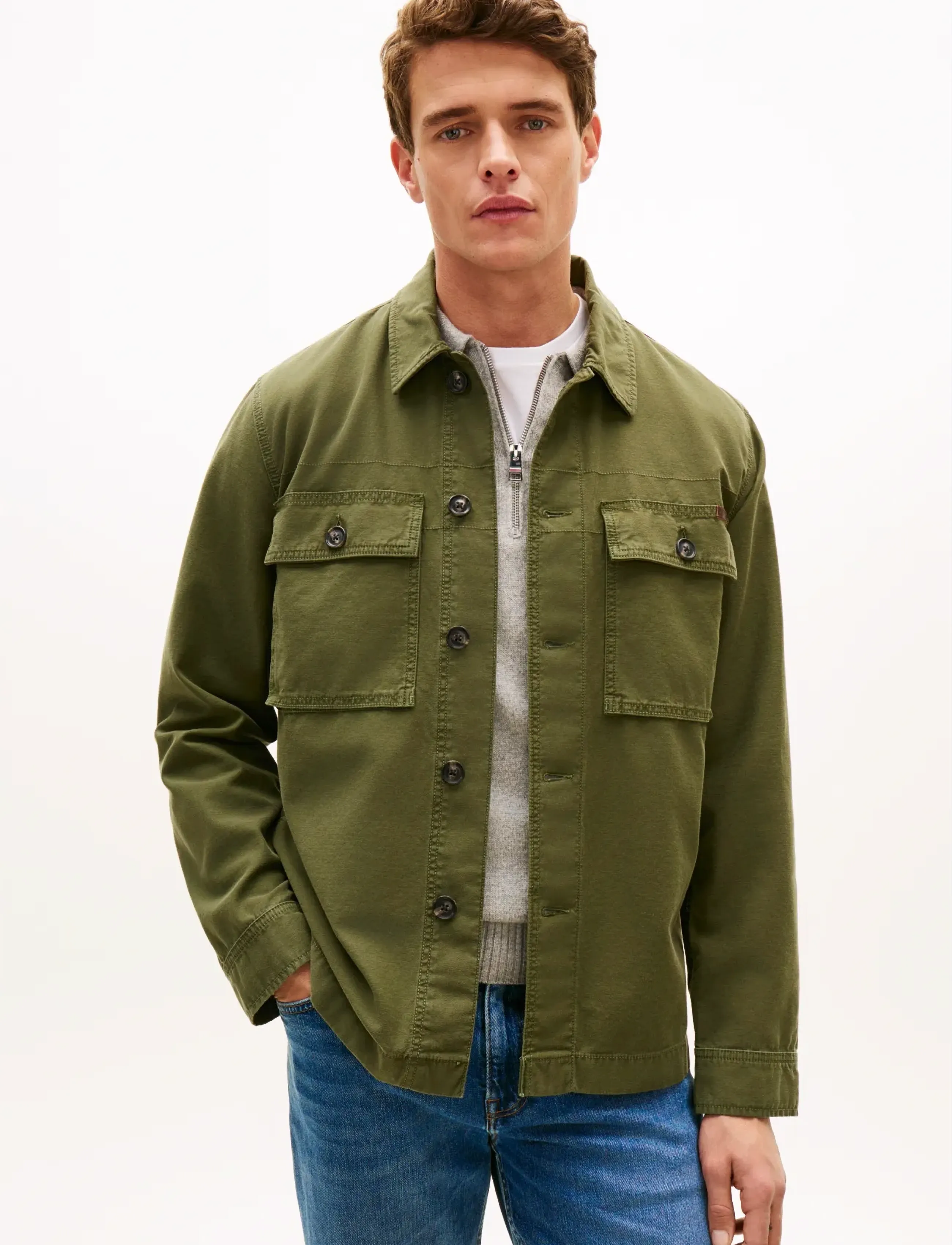 Tommy Hilfiger Gmd Utility Shirt Jacket, S, Jackets, Khakigrün - Light Männerswear