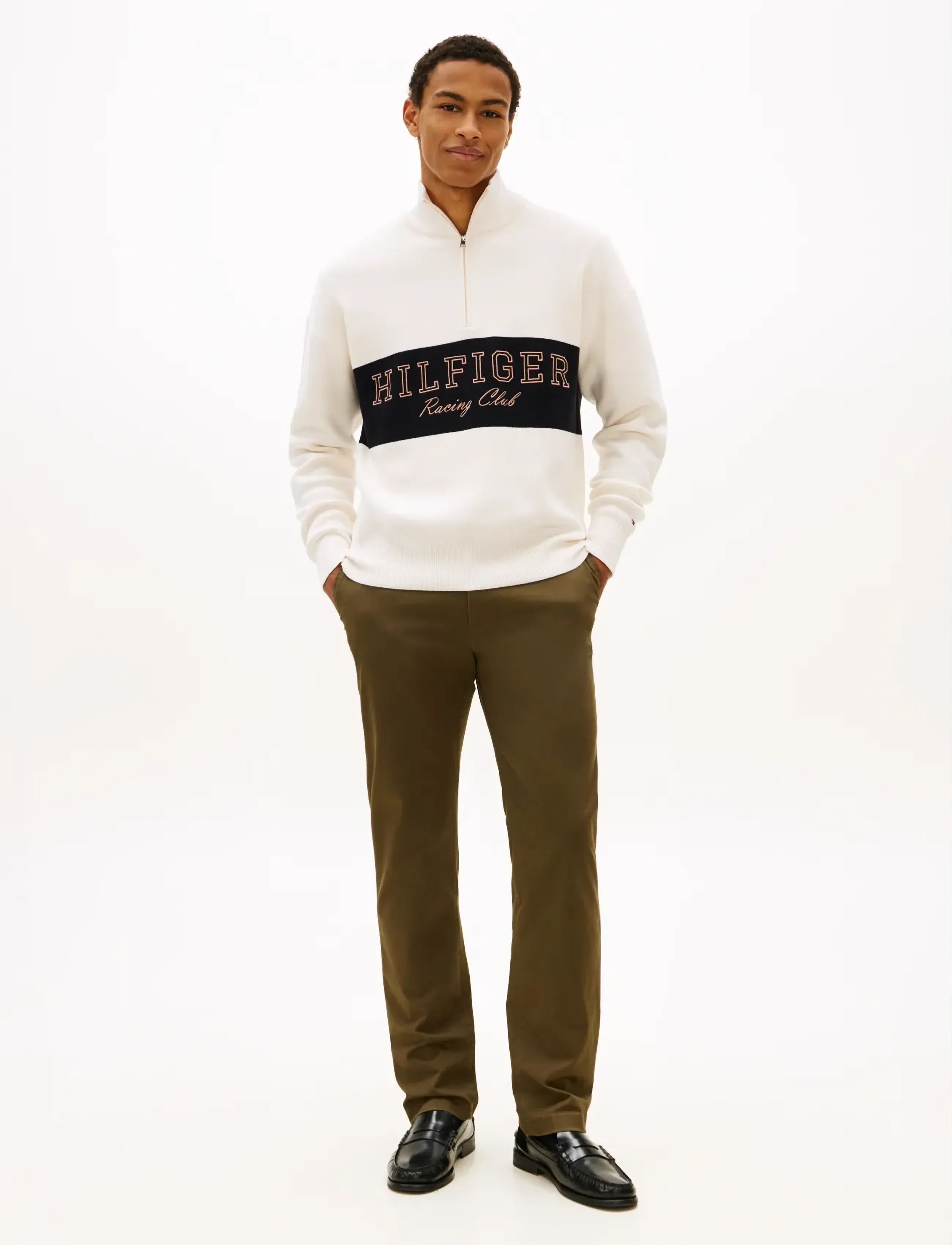 Tommy Hilfiger - MODERN ATHLEISURE ZIP MOCK - puolivetoketjulliset neuleet - ivory petal - 2
