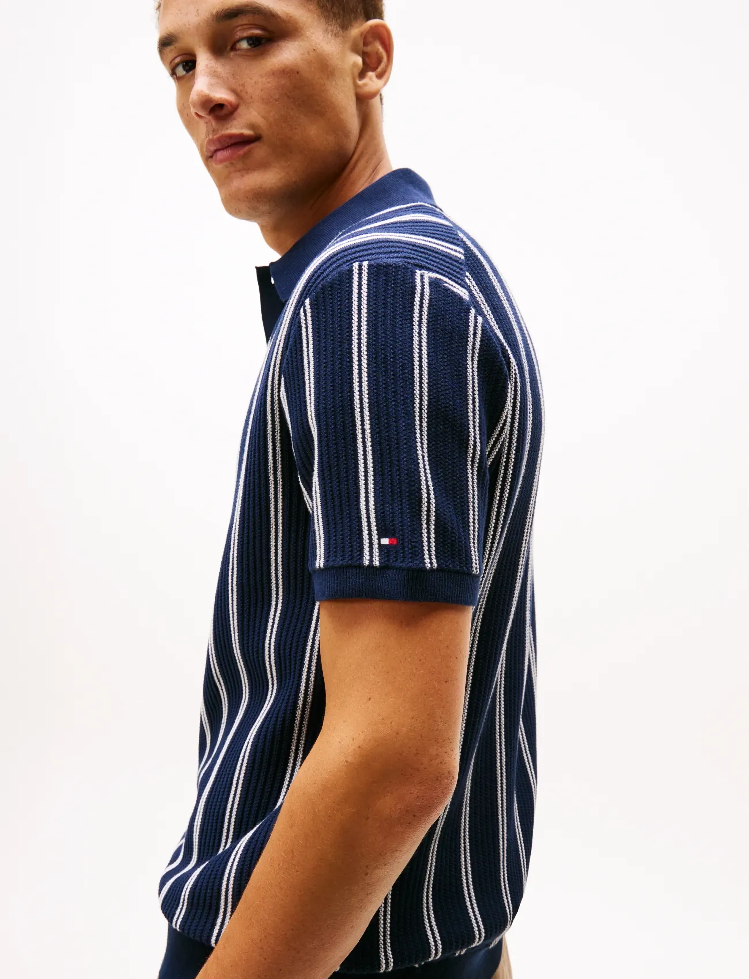 Tommy Hilfiger - KNITTED VERTICAL STRIPE SS POLO - knitted polos - dark night navy - 4