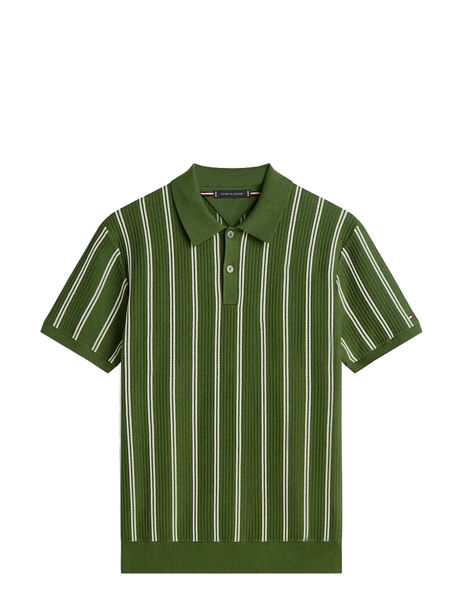 Tommy Hilfiger - KNITTED VERTICAL STRIPE SS POLO - langärmlige strick-polohemden - mountain pine - 1