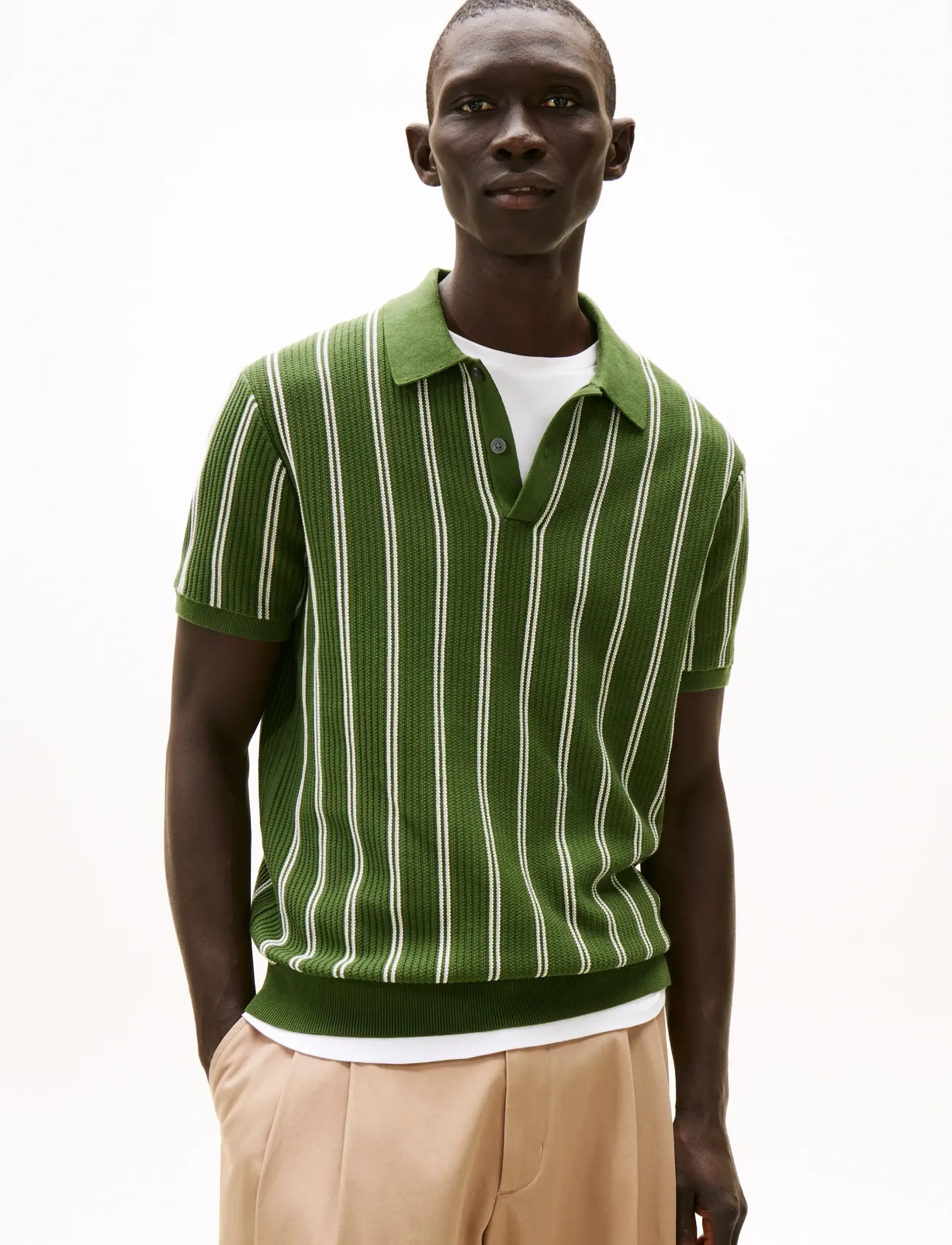 Tommy Hilfiger KNITTED VERTICAL STRIPE SS POLO - Short sleeve knitted polos - MOUNTAIN PINE / green