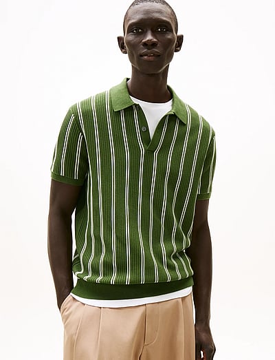 Knitted Vertical Stripe Ss Polo - KortæRmede