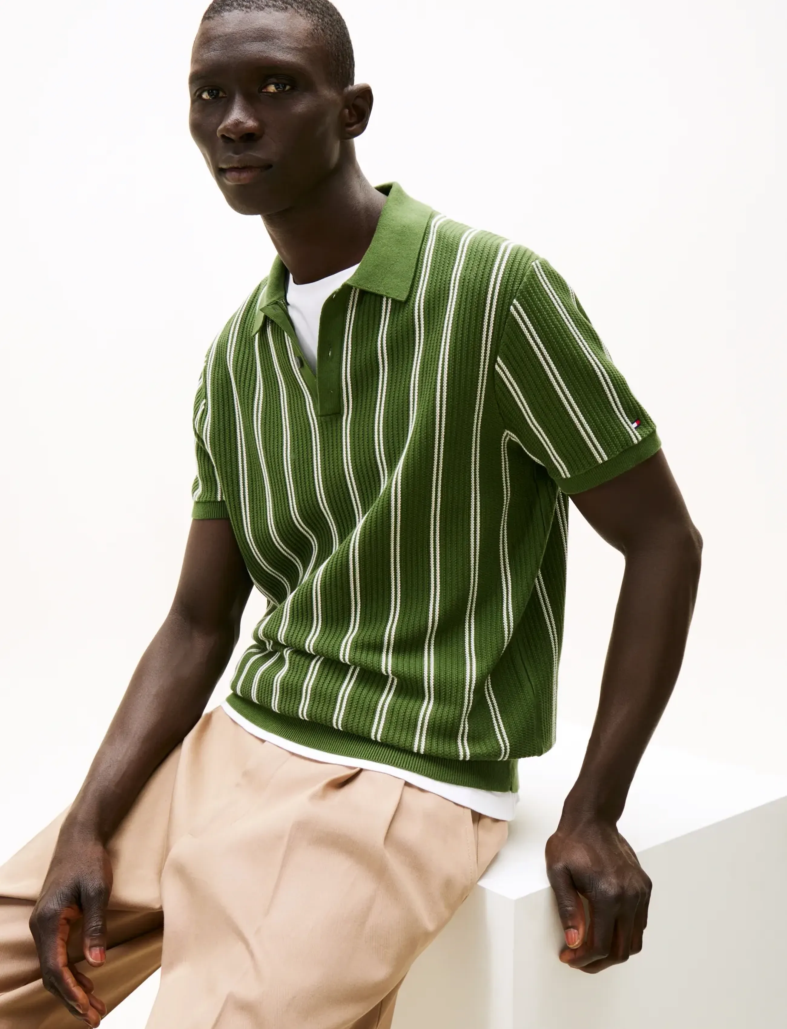 Tommy Hilfiger - KNITTED VERTICAL STRIPE SS POLO - polos en tricot - mountain pine - 4