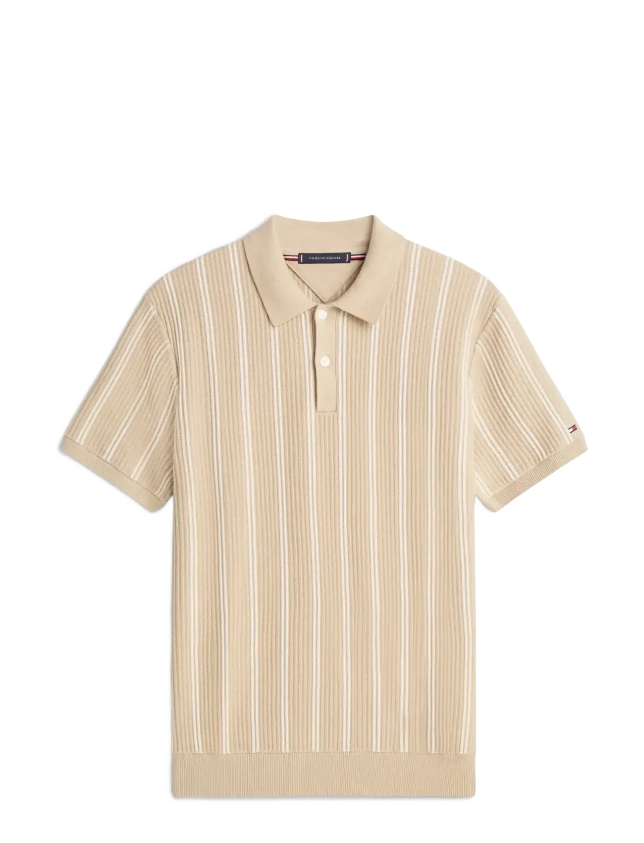 Tommy Hilfiger KNITTED VERTICAL STRIPE SS POLO - Pikéer - SANDALWOOD / beige