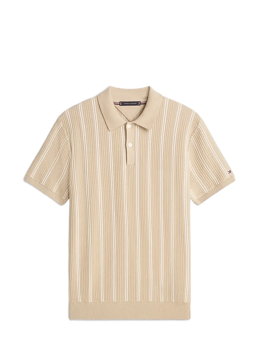 Tommy Hilfiger - KNITTED VERTICAL STRIPE SS POLO - kootud polosärgid - sandalwood - 1