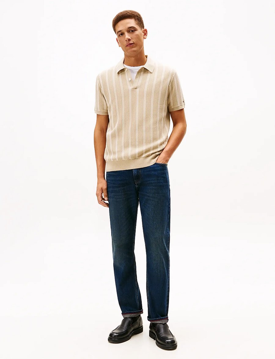Tommy Hilfiger - KNITTED VERTICAL STRIPE SS POLO - kootud polosärgid - sandalwood - 2