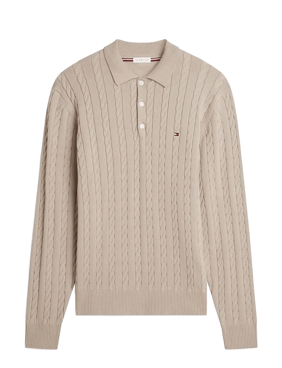 Tommy Hilfiger - CLASSIC COTTON CABLE LS POLO - pikkade varrukatega kootud polod - batique khaki - 1