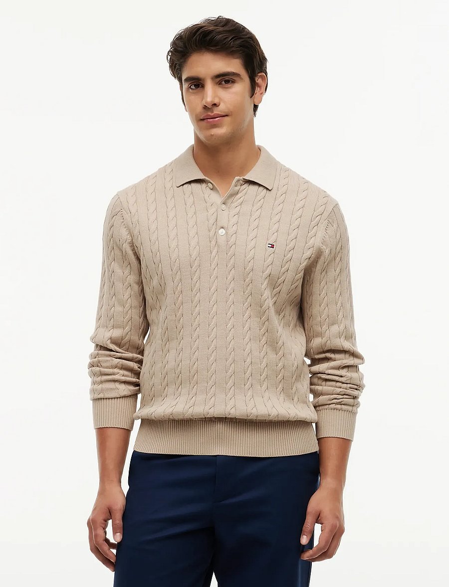 Tommy Hilfiger - CLASSIC COTTON CABLE LS POLO - pikkade varrukatega kootud polod - batique khaki - 0