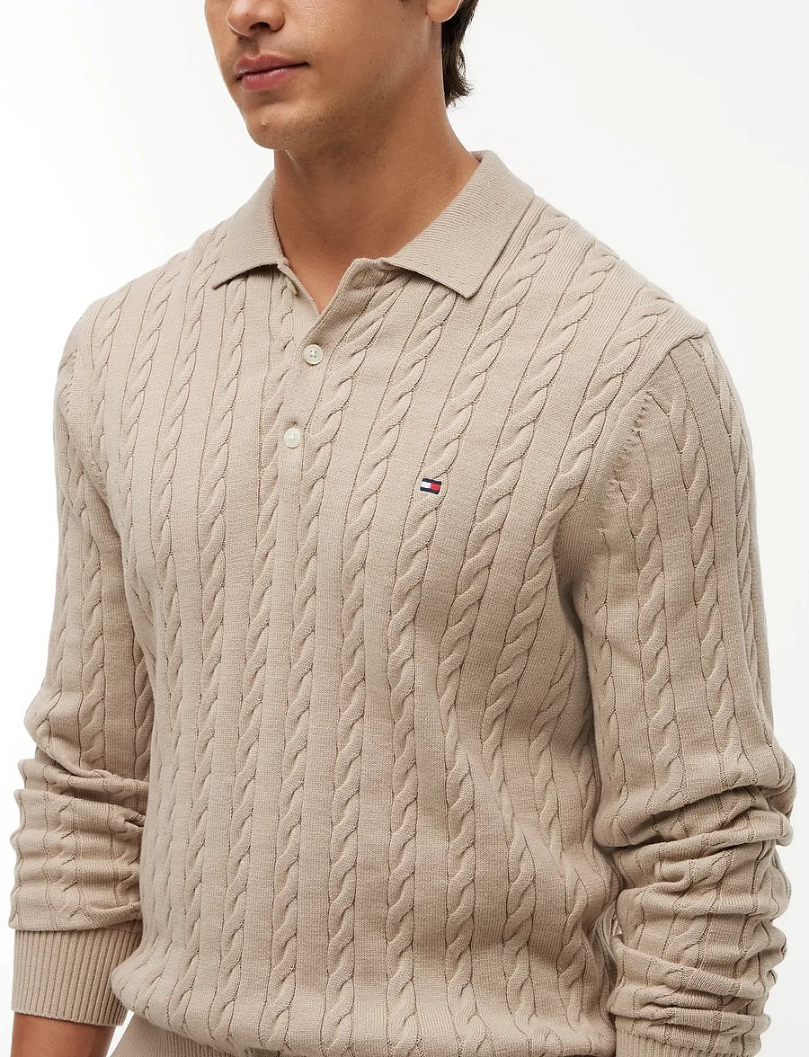 Tommy Hilfiger - CLASSIC COTTON CABLE LS POLO - pikkade varrukatega kootud polod - batique khaki - 3