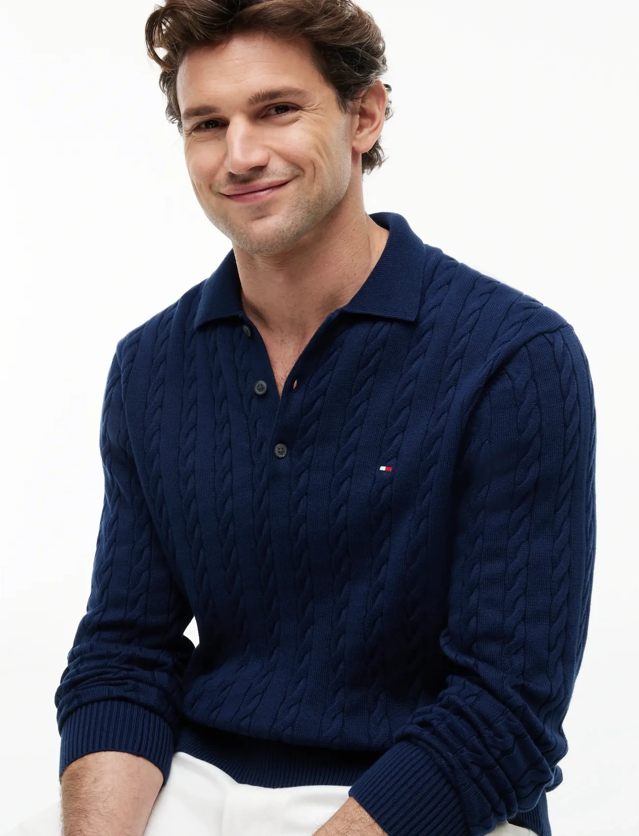 Tommy Hilfiger - CLASSIC COTTON CABLE LS POLO - langärmelige gestrickte polohemden - carbon navy - 3