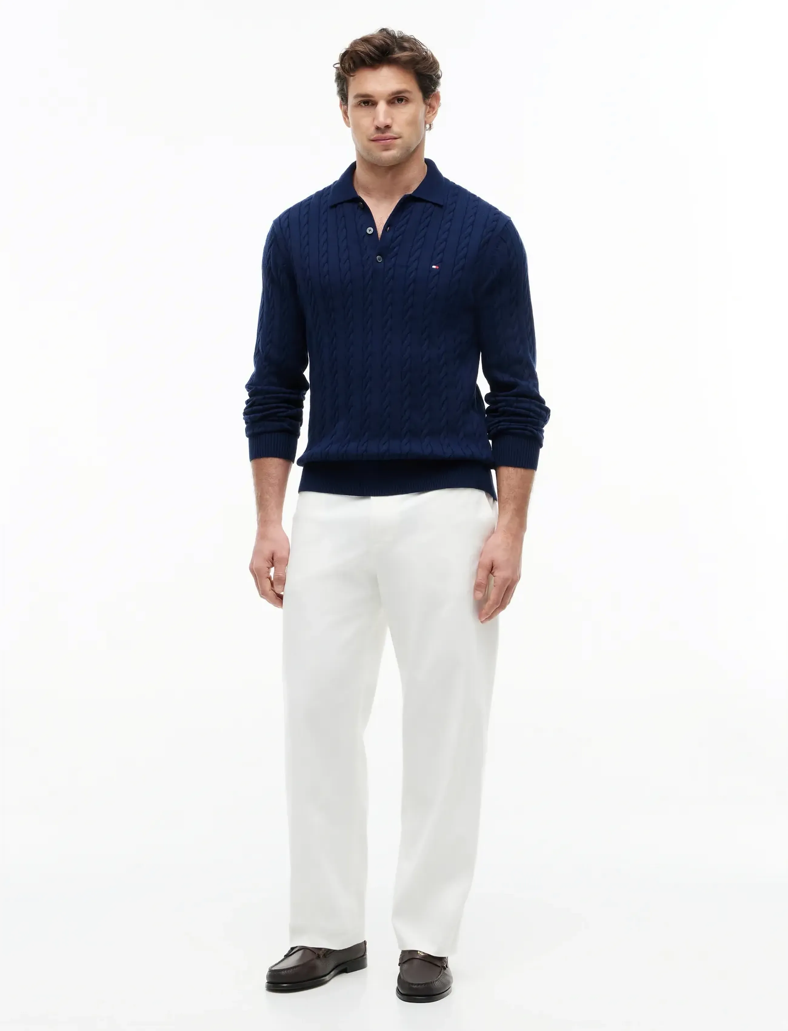 Tommy Hilfiger - CLASSIC COTTON CABLE LS POLO - langärmelige gestrickte polohemden - carbon navy - 4