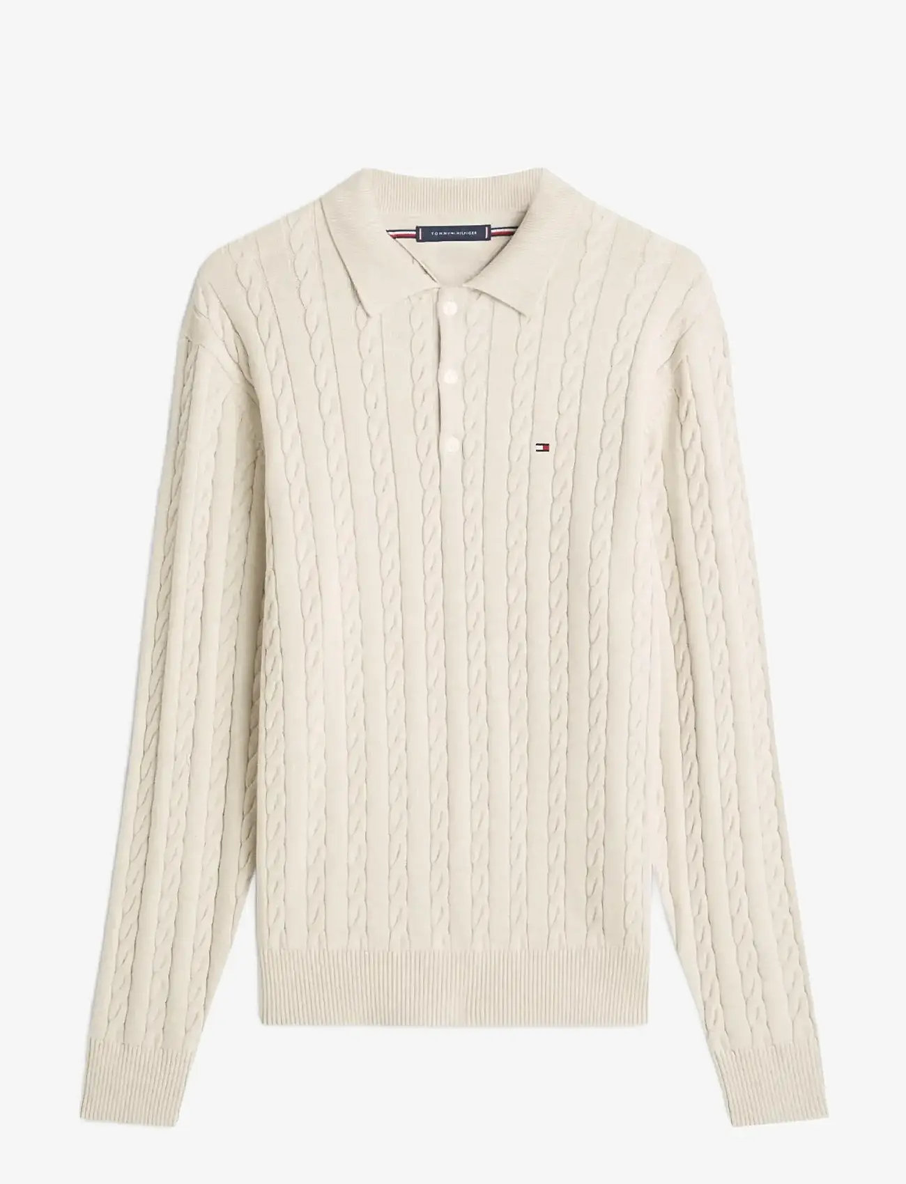 Tommy Hilfiger - CLASSIC COTTON CABLE LS POLO - kootud polosärgid - heathered oatmilk - 1