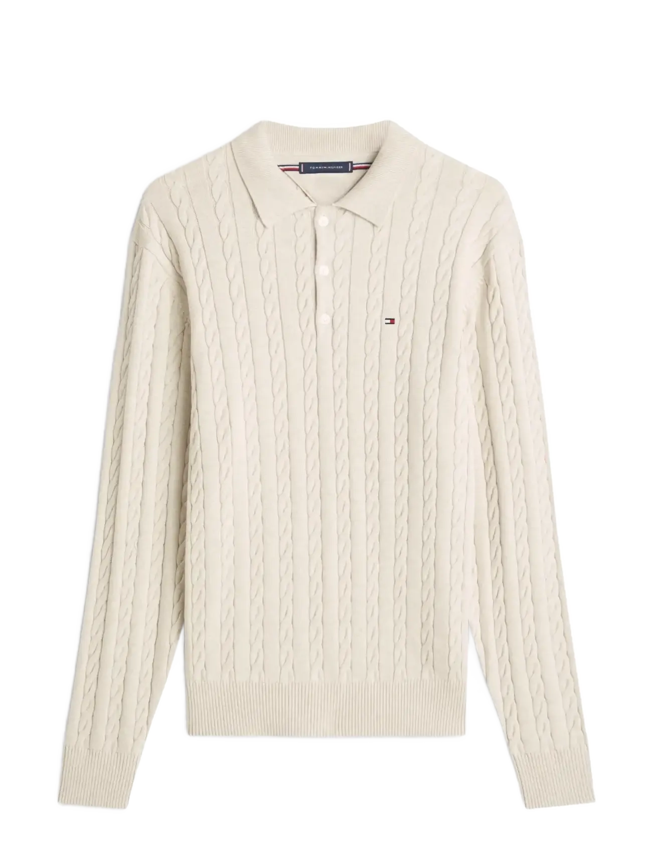 Tommy Hilfiger CLASSIC COTTON CABLE LS POLO - Gestrickte Polohemden - HEATHERED OATMILK / cream