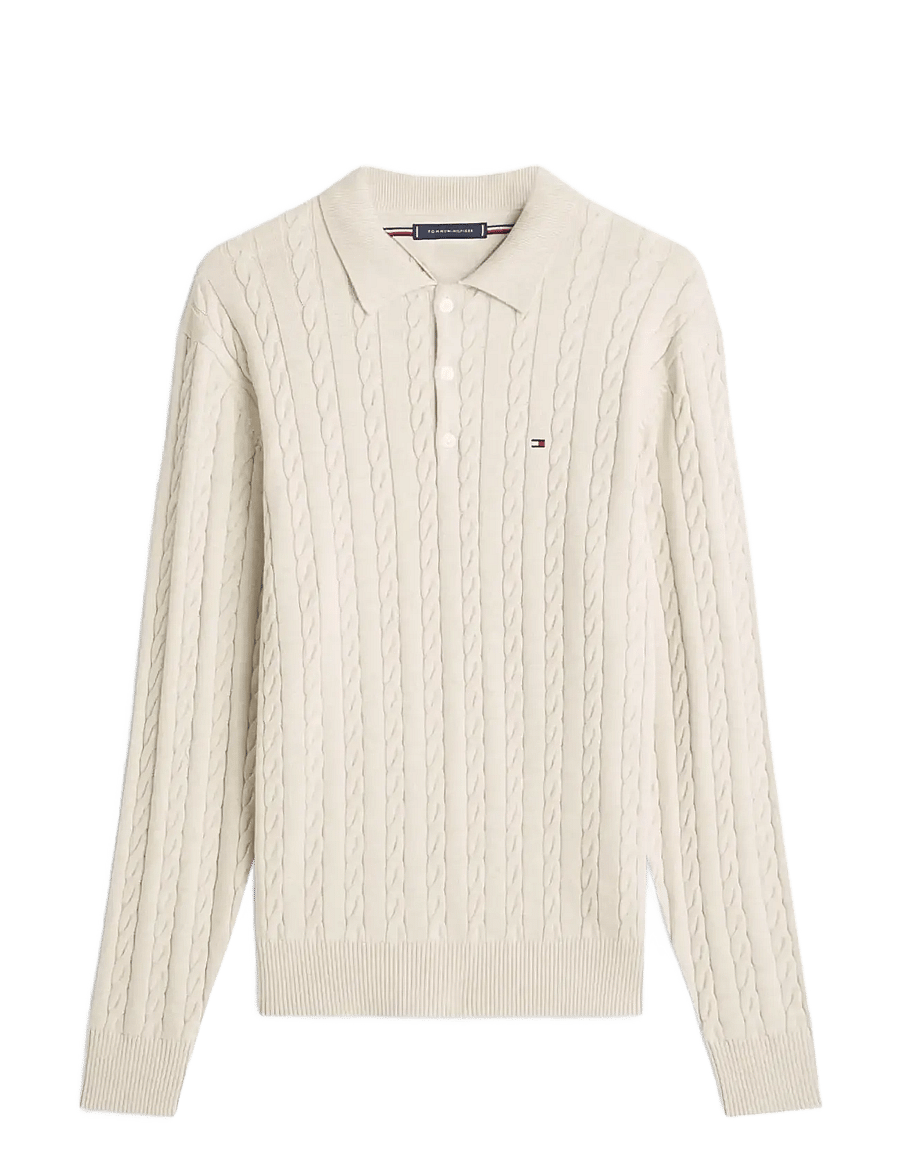 Tommy Hilfiger - CLASSIC COTTON CABLE LS POLO - poloer i strik med lange ærmer - heathered oatmilk - 1
