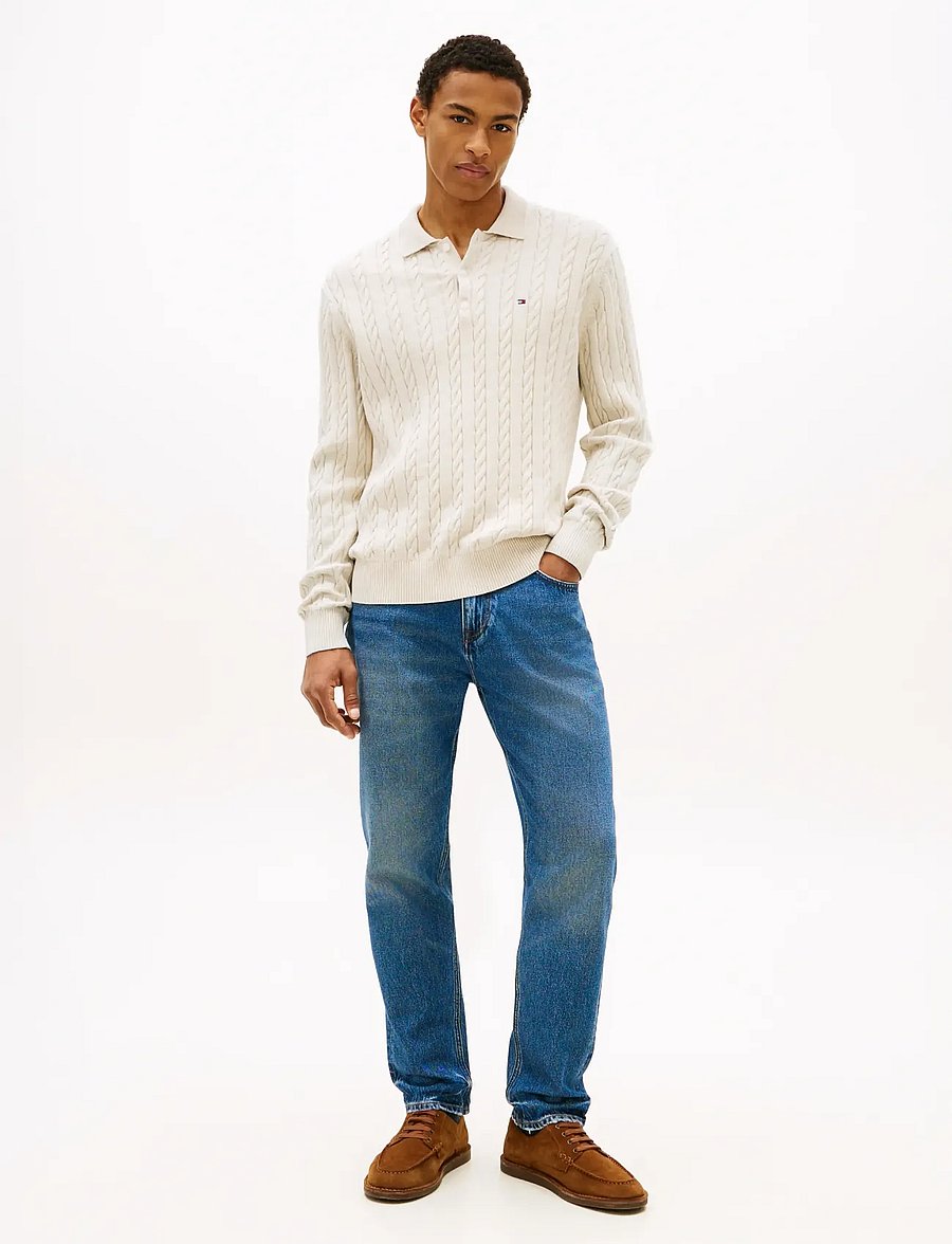 Tommy Hilfiger - CLASSIC COTTON CABLE LS POLO - poloer i strik med lange ærmer - heathered oatmilk - 2