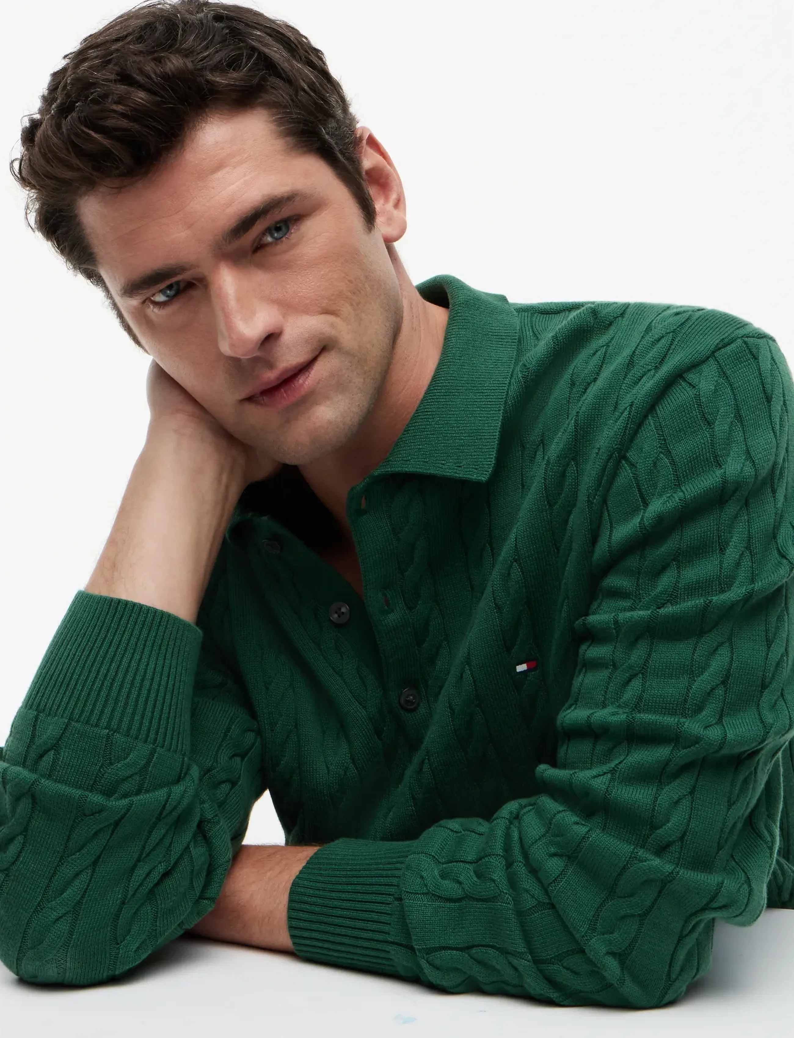 Tommy Hilfiger - CLASSIC COTTON CABLE LS POLO - pikkade varrukatega kootud polosärgid - street green - 3