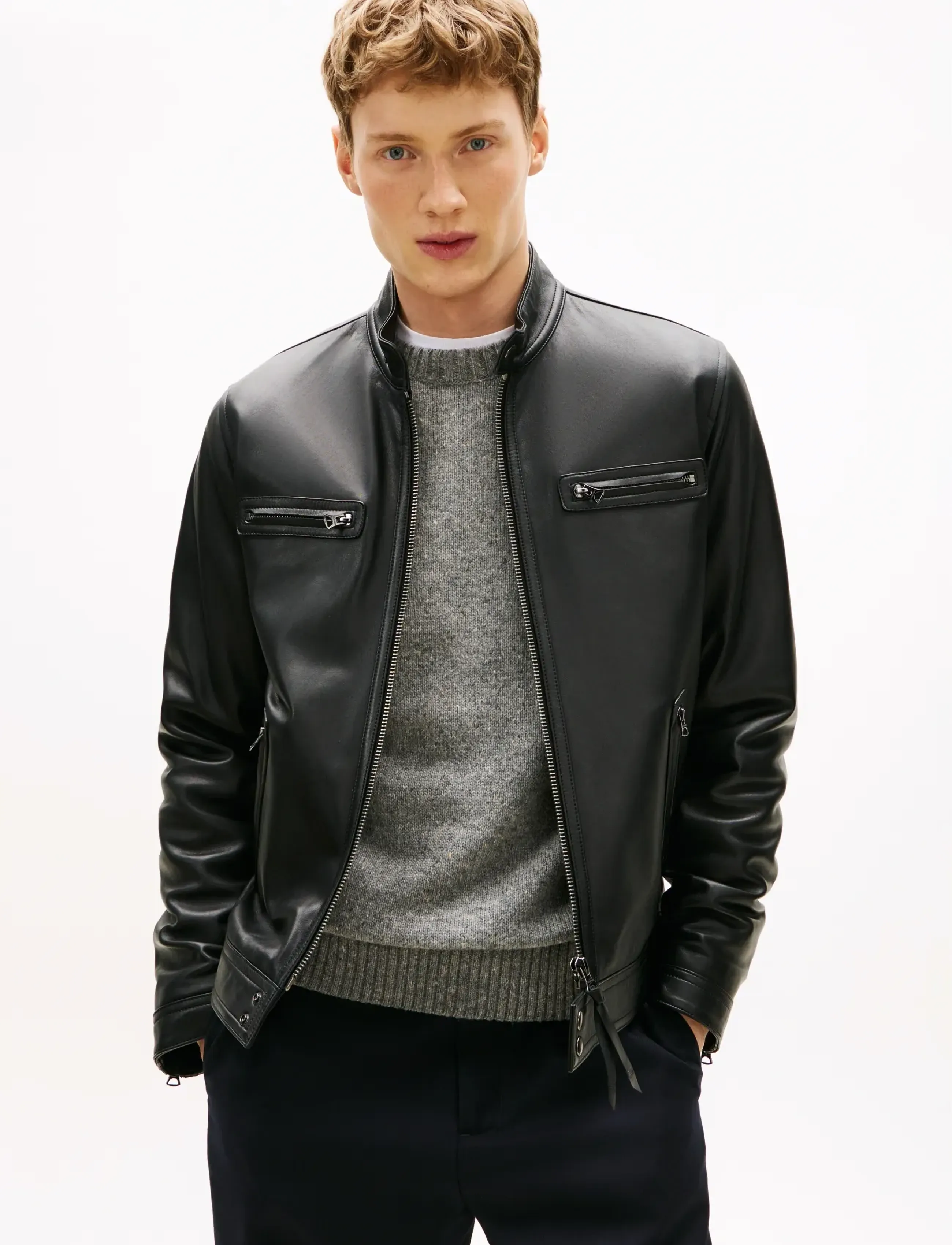 Tommy Hilfiger LEATHER CAFÉ RACER - Odinės striukės - BLACK / black
