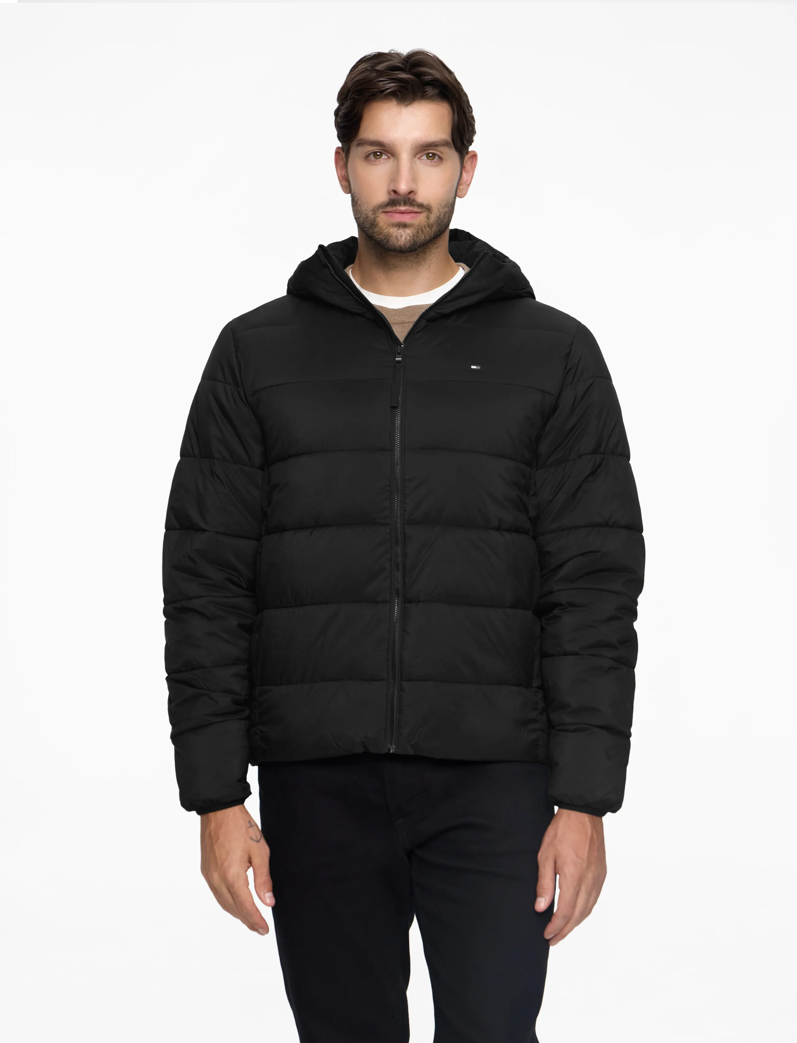 Tommy Hilfiger MID WEIGHT HOODED JACKET - Daunenjacken - BLACK / black