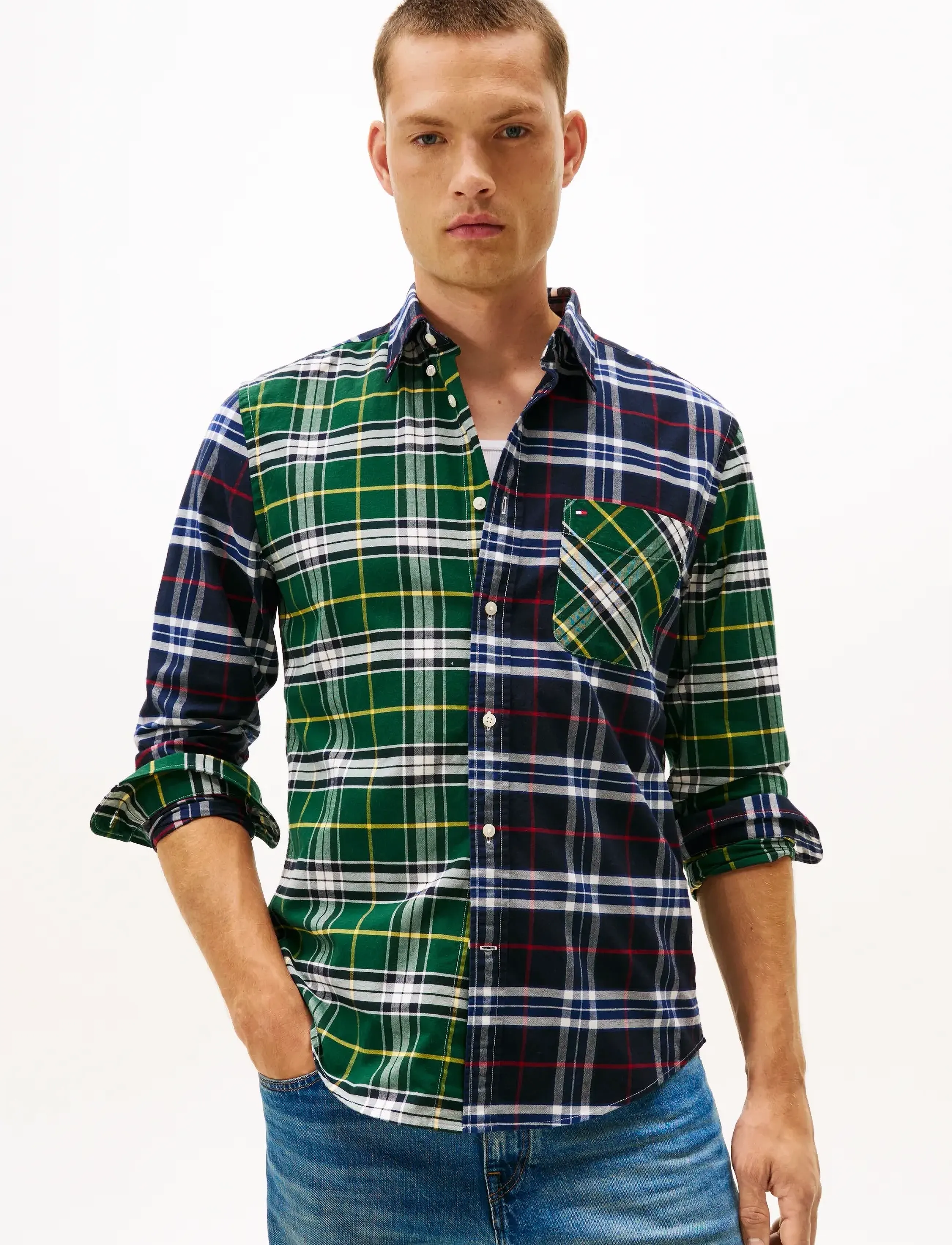 Tommy Hilfiger - BRUSHED OXFORD BLOCKING RF SHIRT - karierte hemden - desert sky / ornamental green check - 0