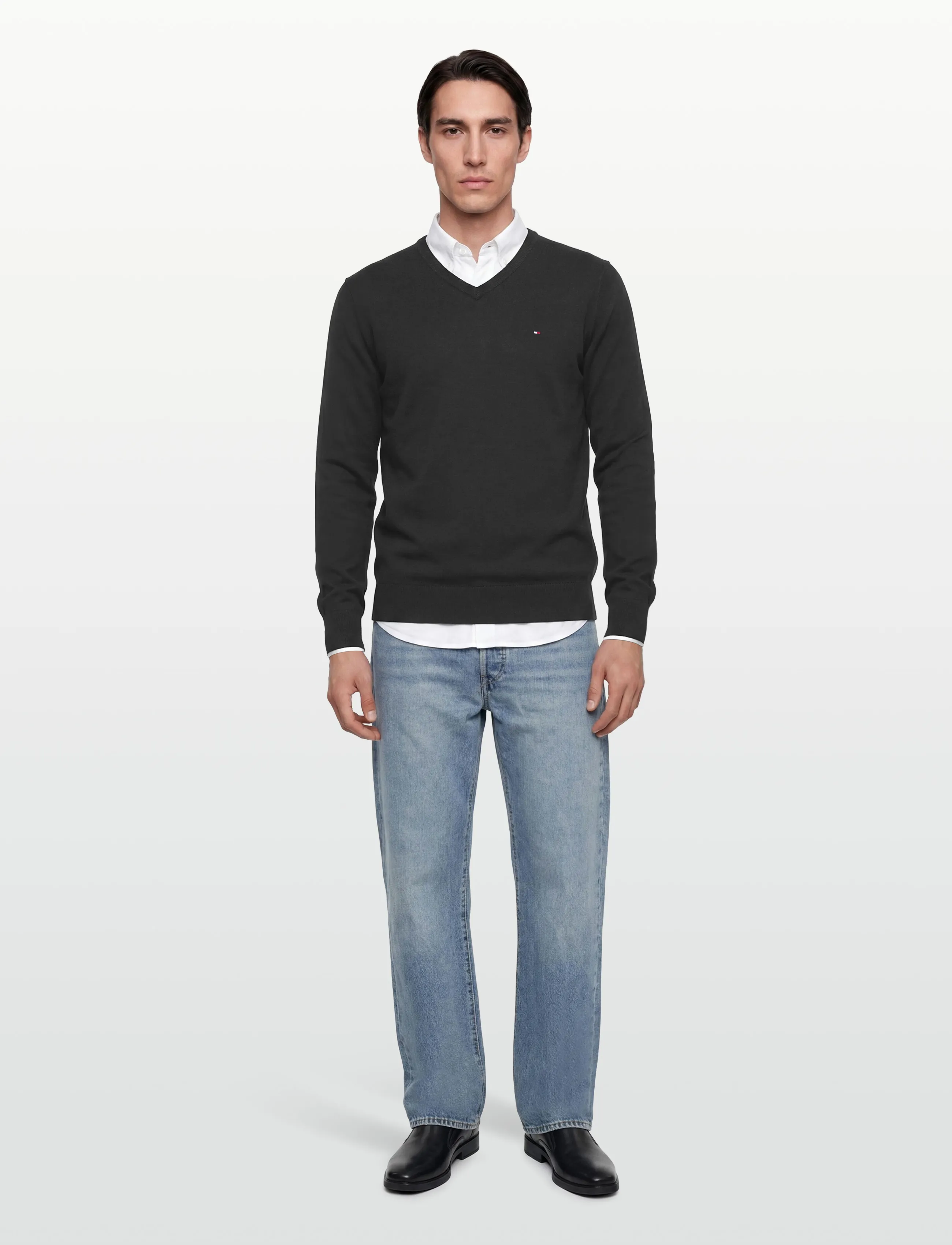 Tommy Hilfiger ESSENTIAL COTTON V NECK - Kleidung - BLACK / black