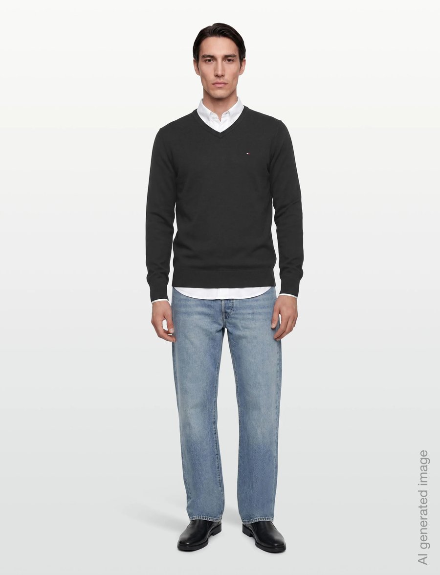 Tommy Hilfiger - ESSENTIAL COTTON V NECK - v-kaelusega - black - 0