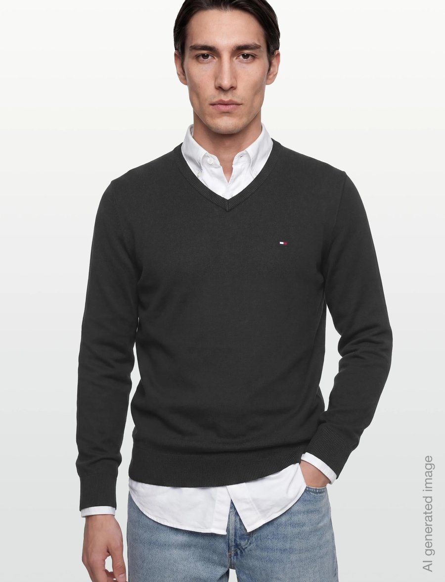 Tommy Hilfiger - ESSENTIAL COTTON V NECK - v-kaelusega - black - 3