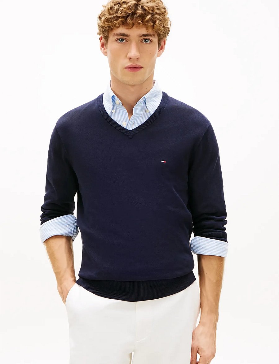 Tommy Hilfiger - ESSENTIAL COTTON V NECK - v-ausschnitt - desert sky - 0