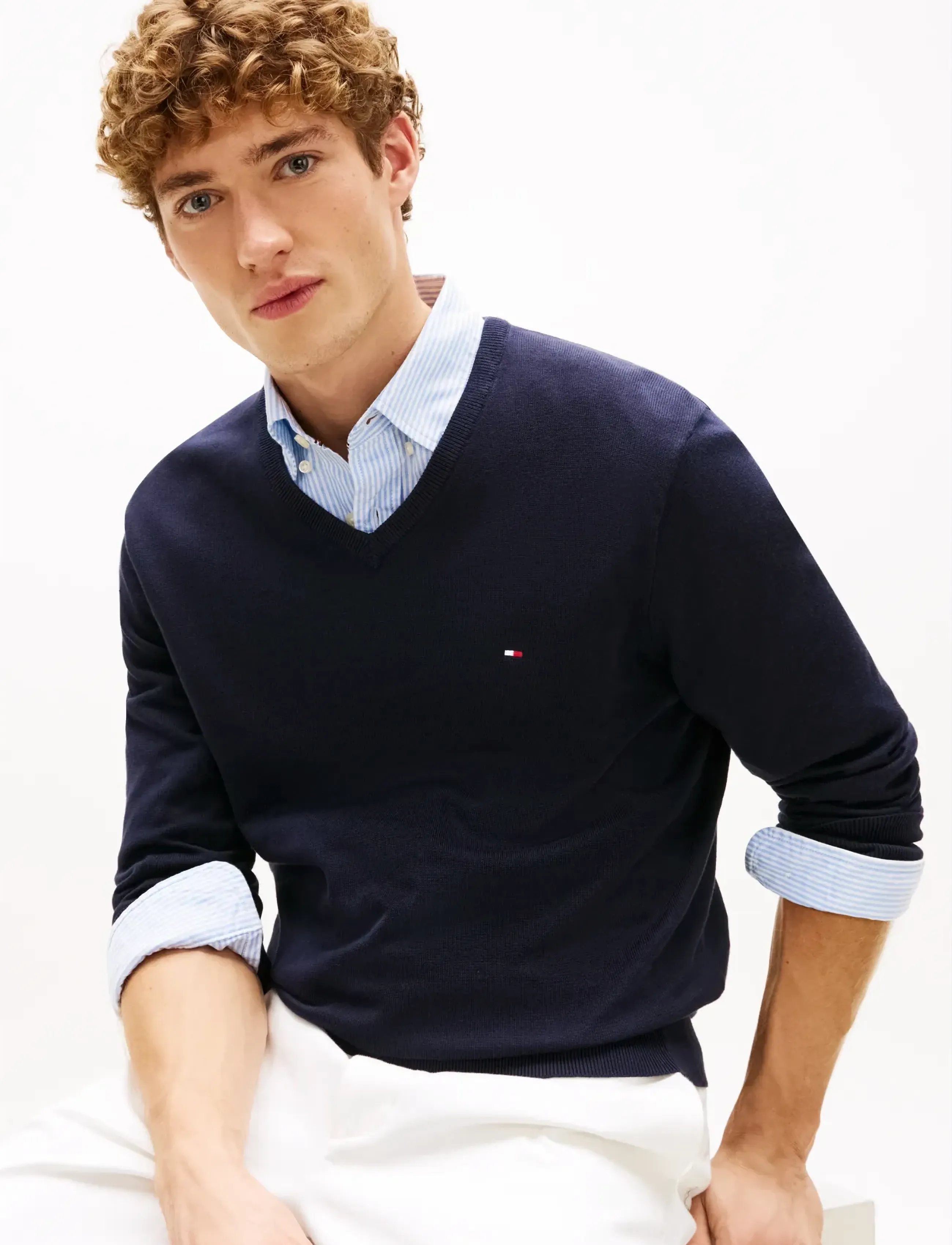 Tommy Hilfiger - ESSENTIAL COTTON V NECK - trøjer - desert sky - 4