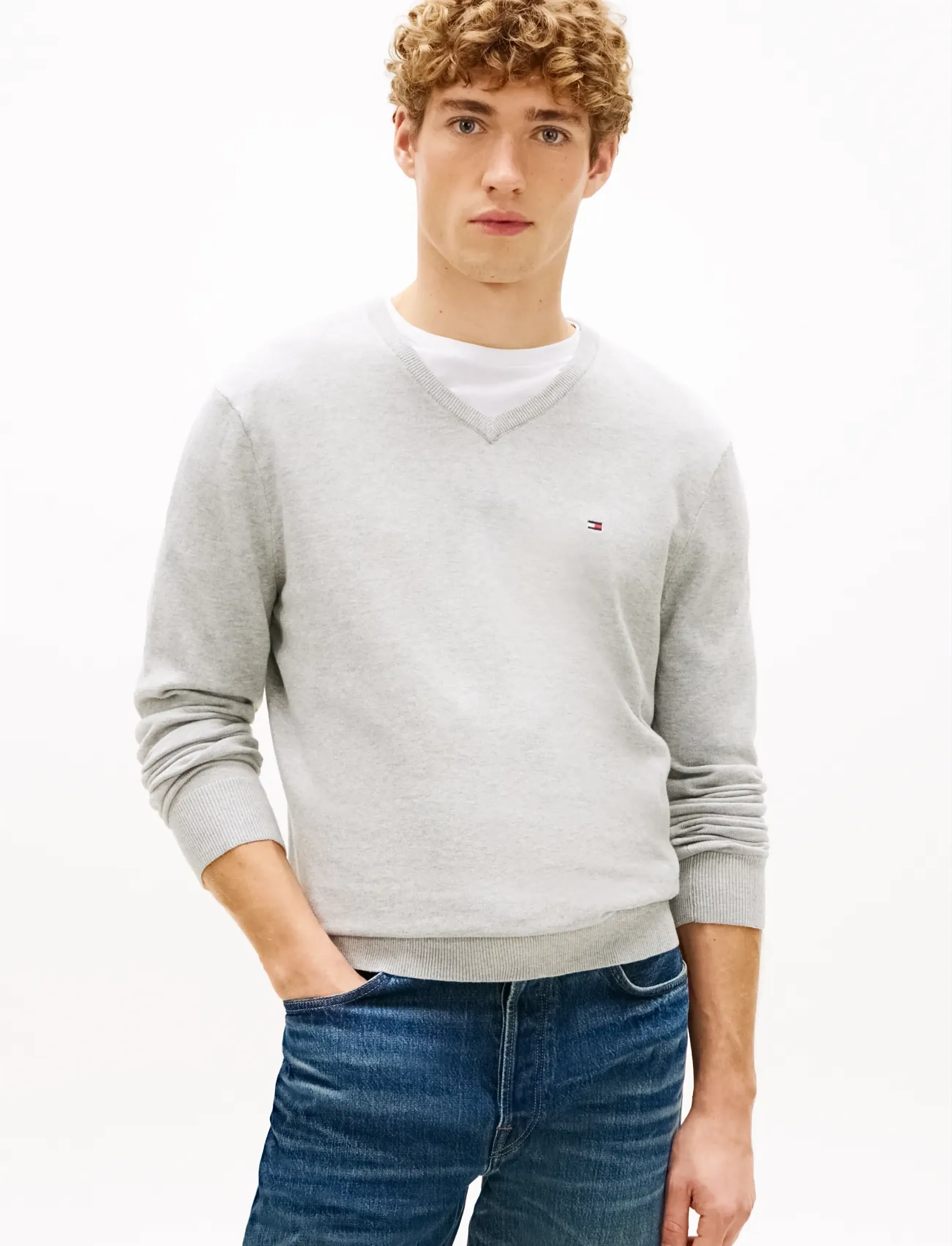 Tommy Hilfiger ESSENTIAL COTTON V NECK - Strickmode - LIGHT GREY HEATHER / grey
