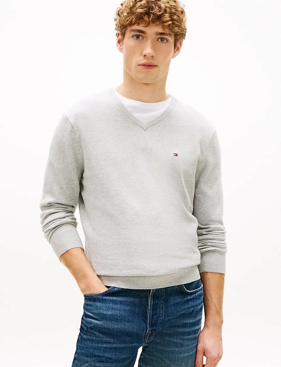 Tommy Hilfiger - ESSENTIAL COTTON V NECK - v-kaelusega - light grey heather - 0